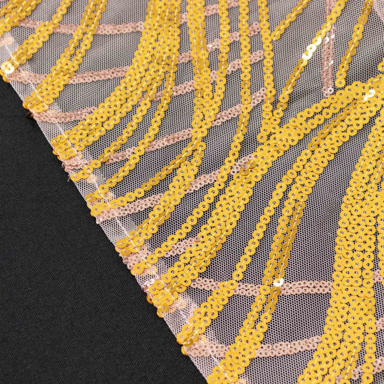 Mesh 72"x72" Table Overlay Square Tablecloth Rose Gold/Gold - Wave Embroidered Sequins Table Topper