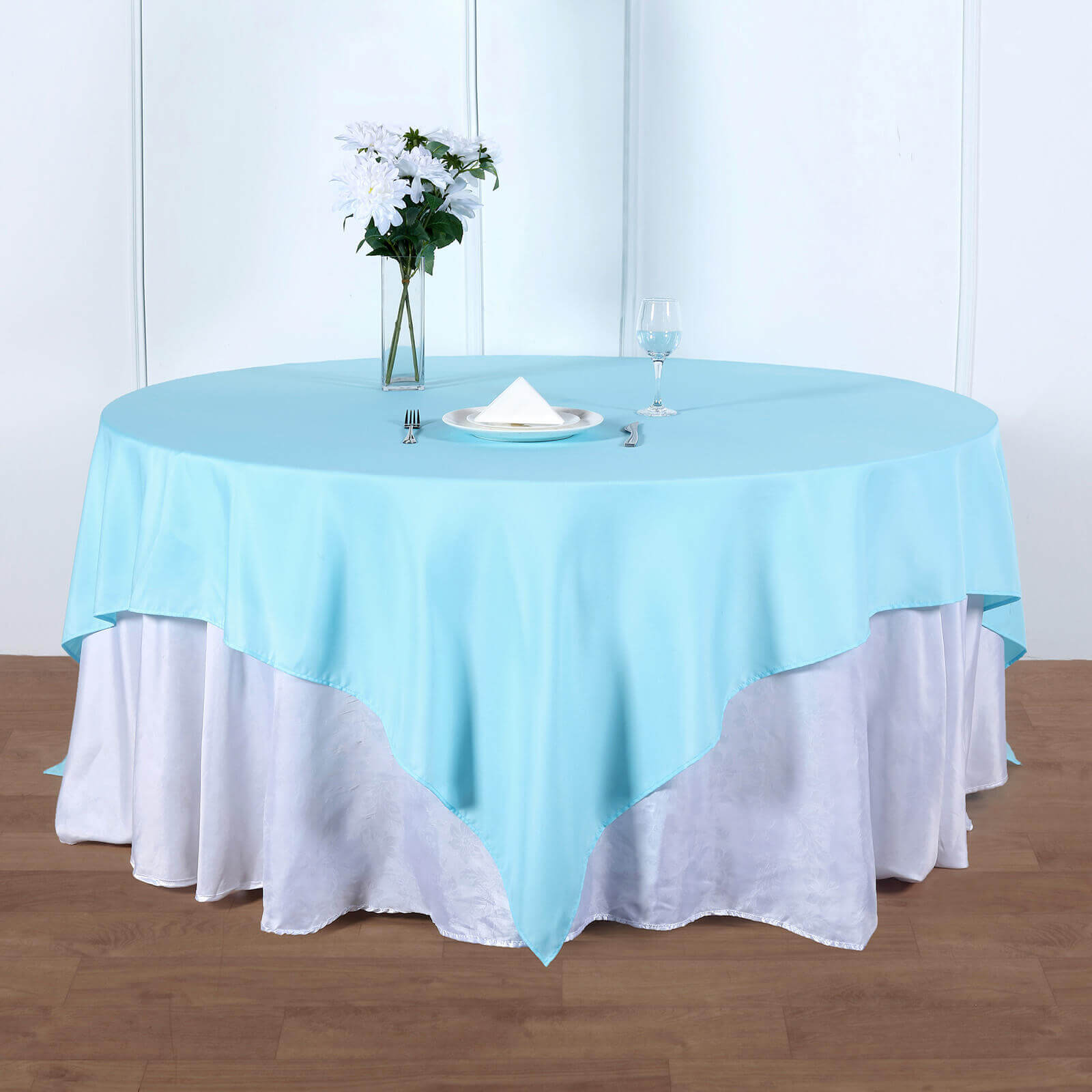 Polyester 90"x90" Table Overlay Square Tablecloth Light Blue - Wrinkle-Resistant & Durable Table Cover