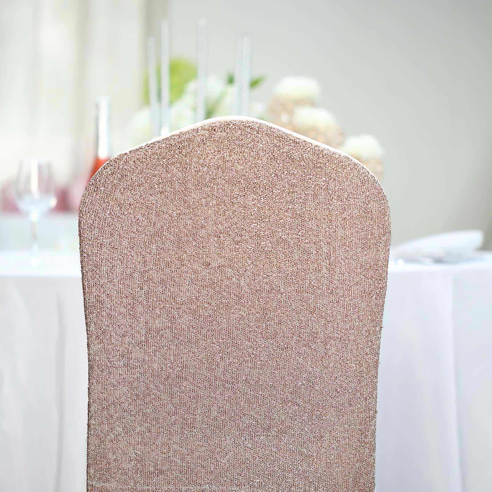 Spandex Chair Cover with Metallic Shimmer Tinsel Back for Banquet Chairs Blush - Fitted Slipcover
