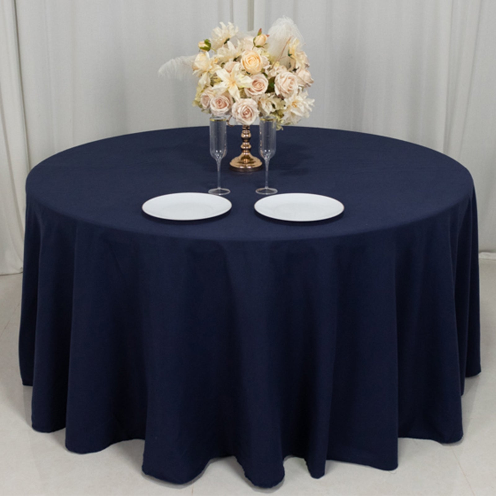 Cotton Blend 120" Round Tablecloth Navy Blue - Seamless Wrinkle-Resistant Table Cover