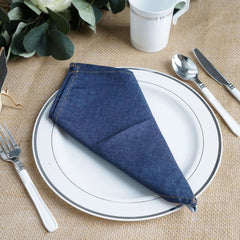 5 Pack Polyester 17"x17" Napkins Navy Blue Faux Denim Style Dinner Napkins for Casual Gatherings & Themed Events