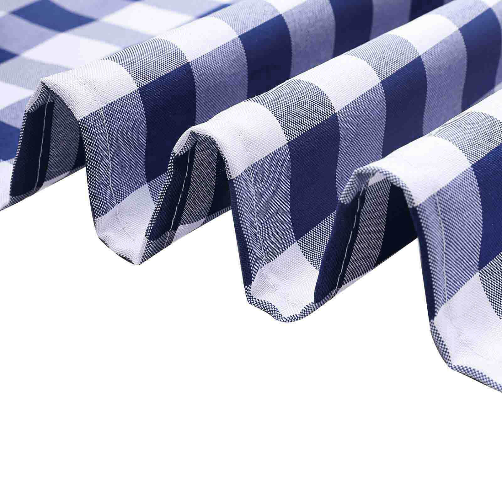 Polyester 14"x108" Table Runner Navy Blue/White - Gingham Plaid Design
