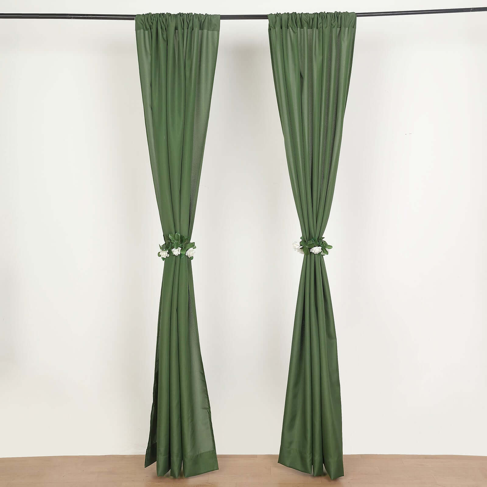 2 Pack Olive Green Polyester Event Curtain Drapes, 10ftx8ft Backdrop Event Panels With Rod Pockets 130 GSM