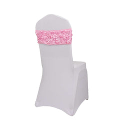 5 Pack Satin Spandex Chair Sashes Pink - Rosette Design Stretch Chair Bands 6"x14"