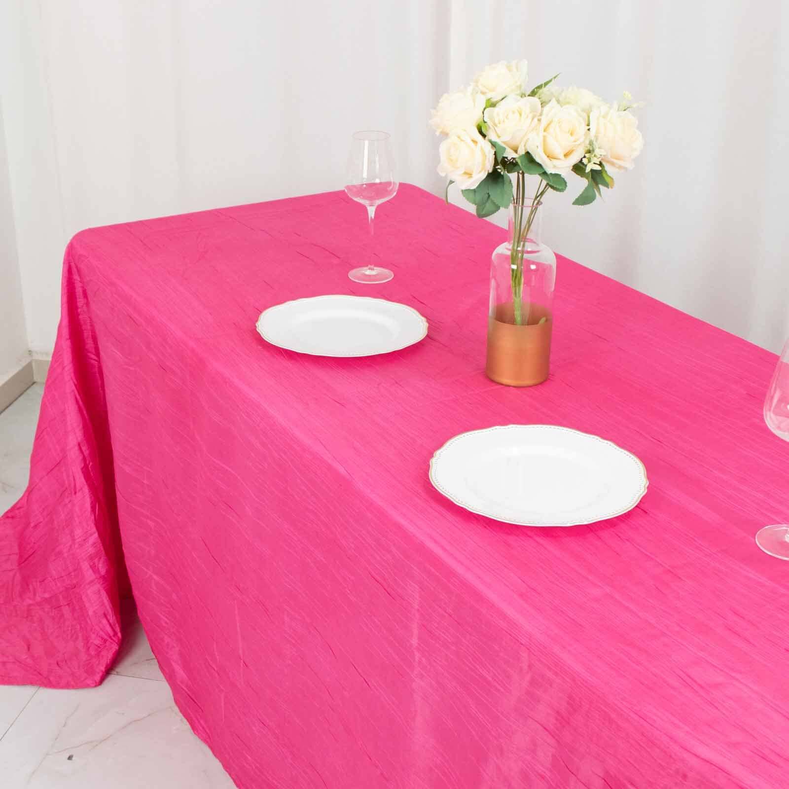 Taffeta 90"x132" Rectangle Tablecloth Fuchsia - Seamless Accordion Crinkle Table Cover