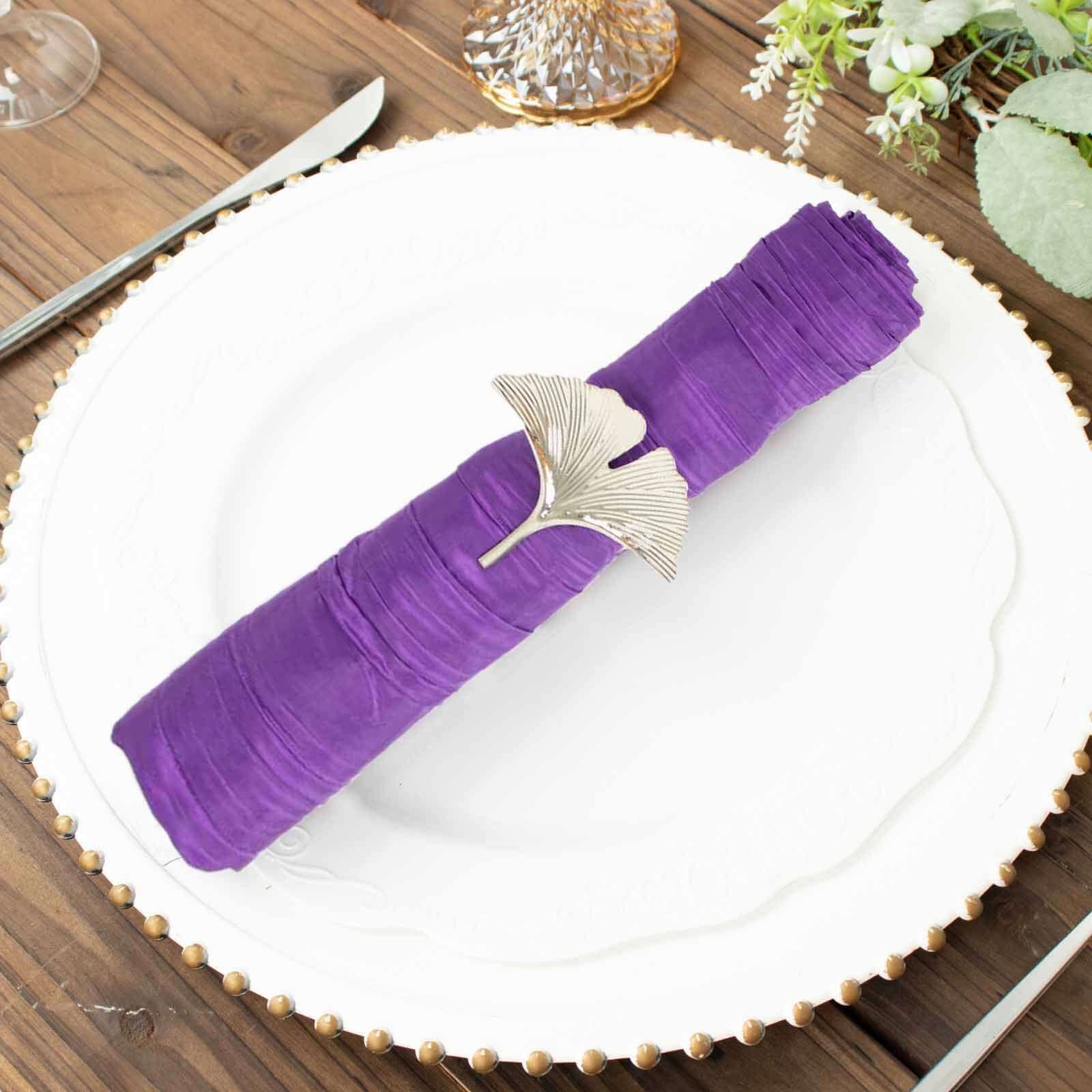 5 Pack Taffeta 20"x20" Napkins Purple - Accordion Crinkle Dinner Napkins
