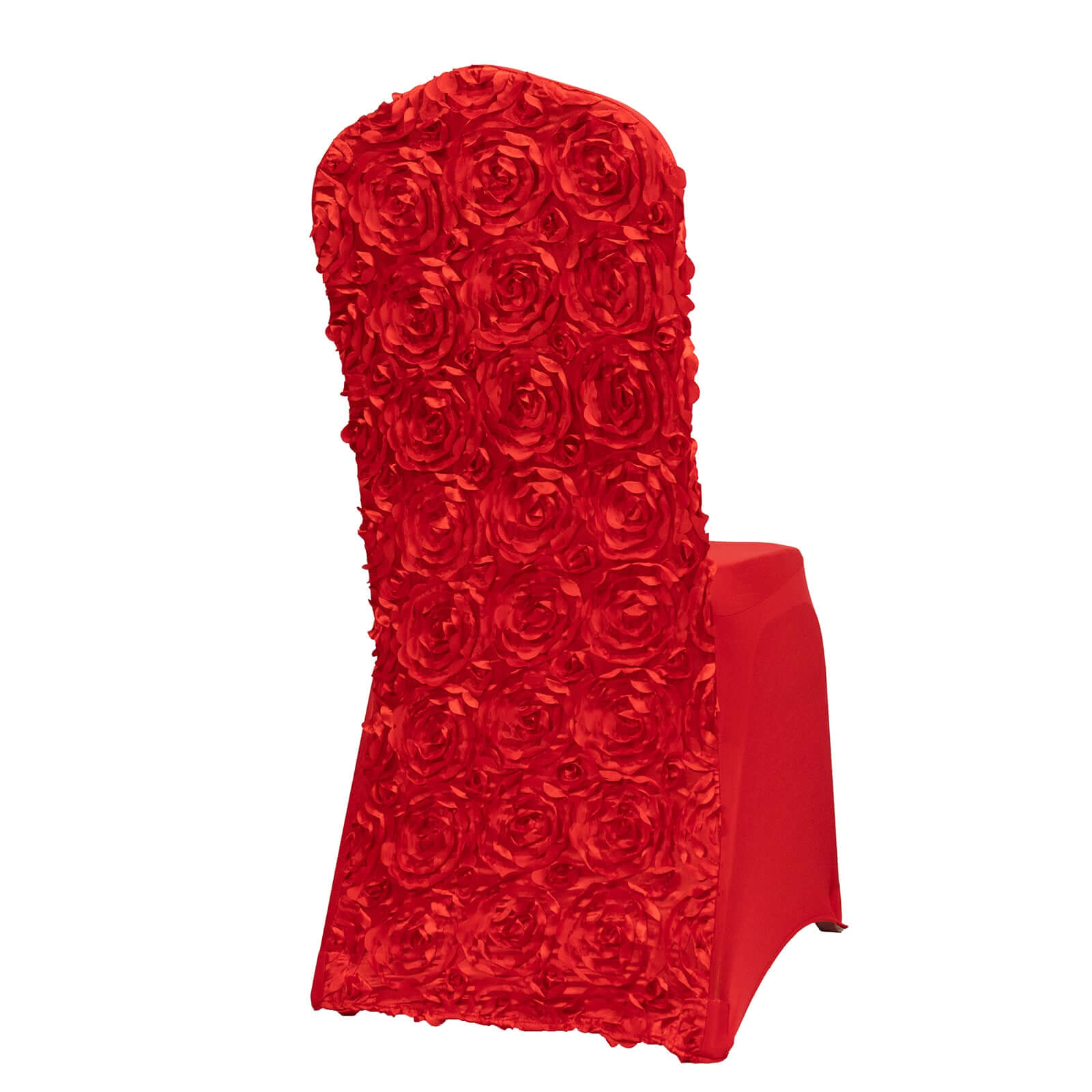 Satin Rosette Chair Cover for Banquet Chairs Red - Stretch Fitted Slip-On Slipcover