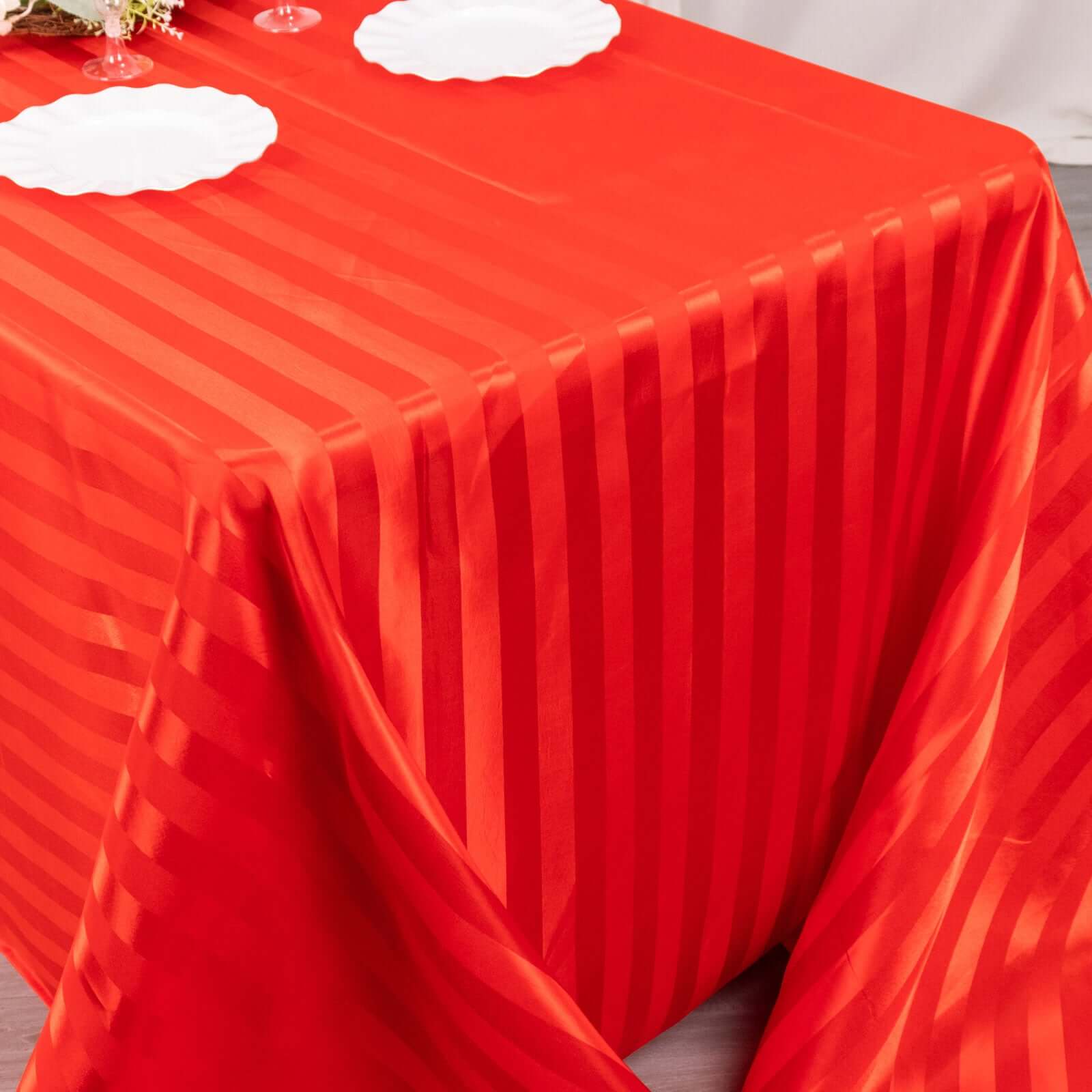 Satin Striped 90"x132" Rectangular Tablecloth Red - Seamless Silky Smooth Table Cover