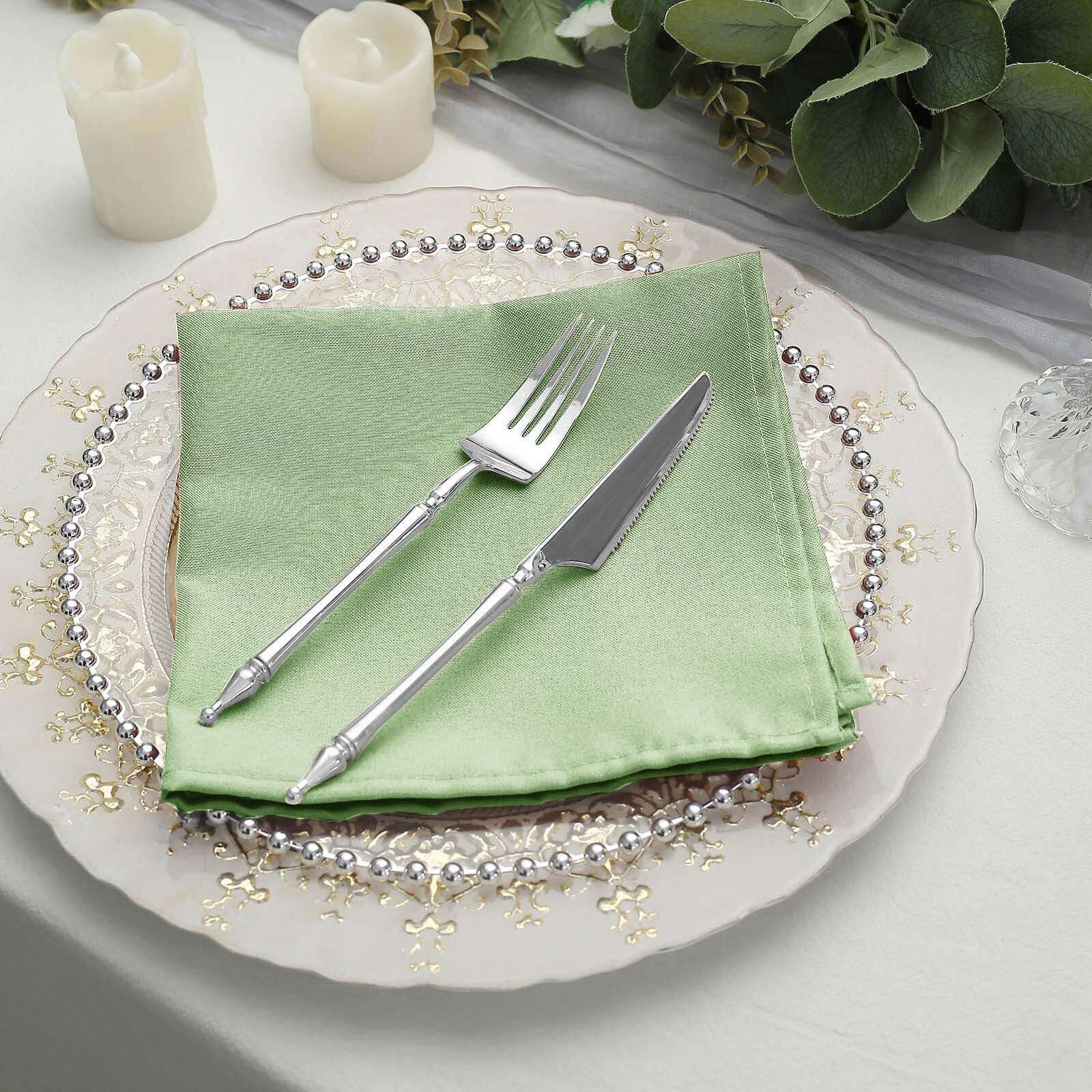 5 Pack Polyester 17"x17" Napkins Sage Green - Durable & Wrinkle Resistant Dinner Napkins