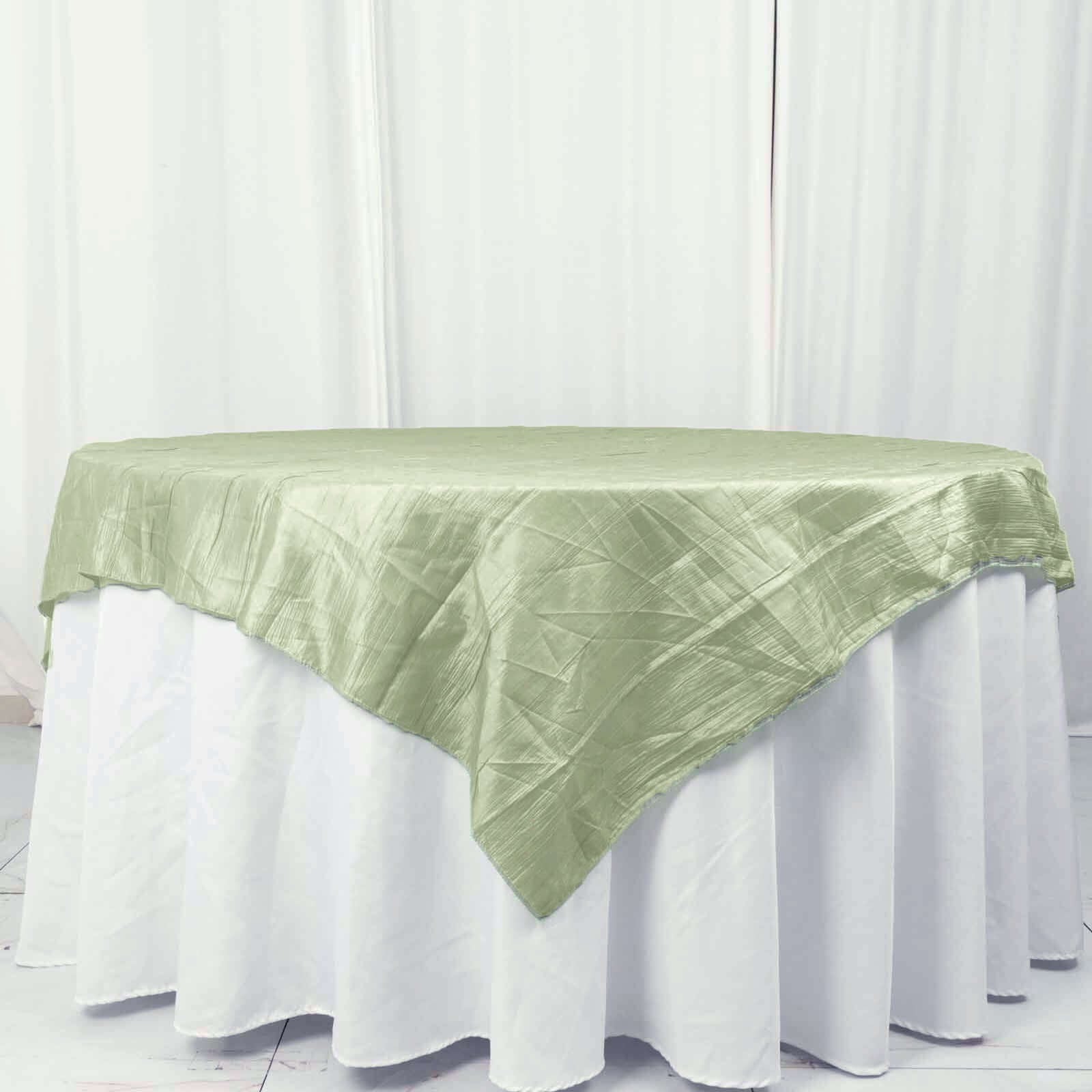 Taffeta 72"x72" Table Overlay Square Tablecloth Sage Green - Accordion Crinkle Table Cover