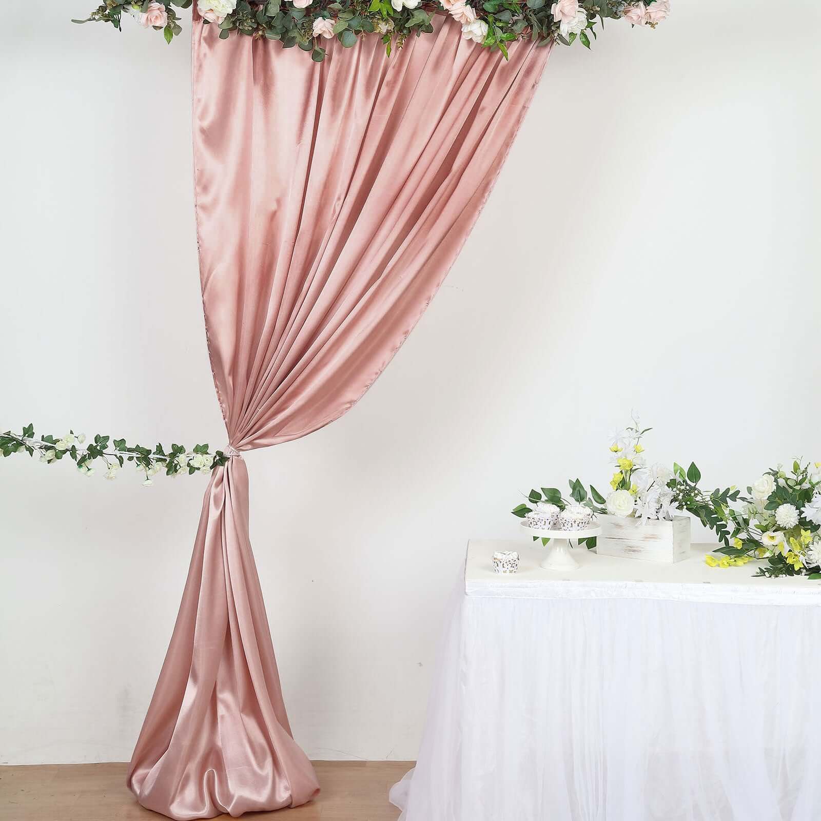 8ftx10ft Dusty Rose Satin Event Curtain Drapes, Backdrop Event Panel