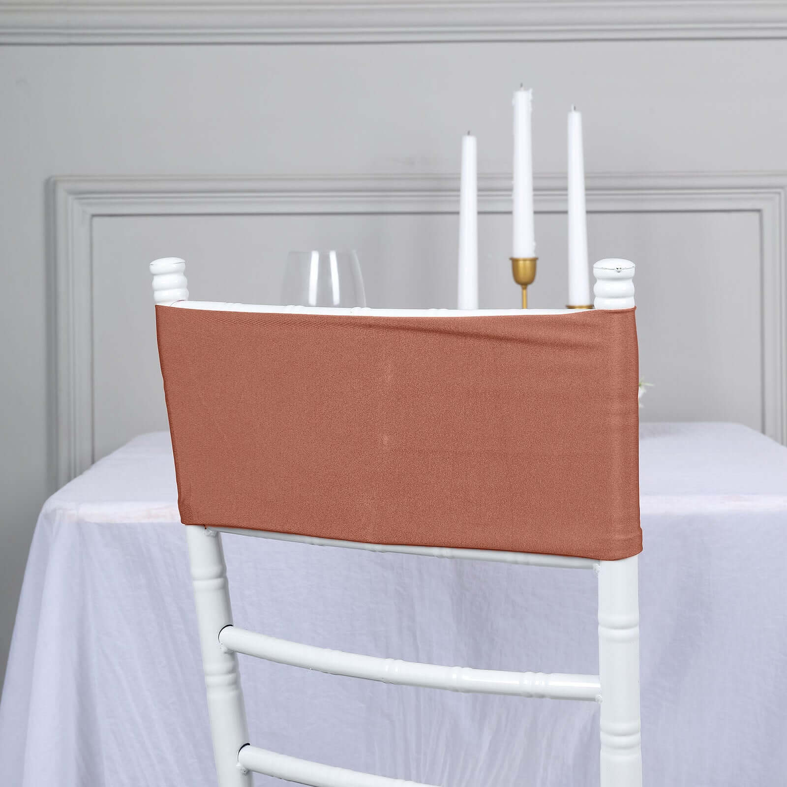 5 Pack Stretch Spandex Chair Sashes Terracotta (Rust) - Fitted Finish Two Ply Heavy Duty Chair Bands 5"x12"