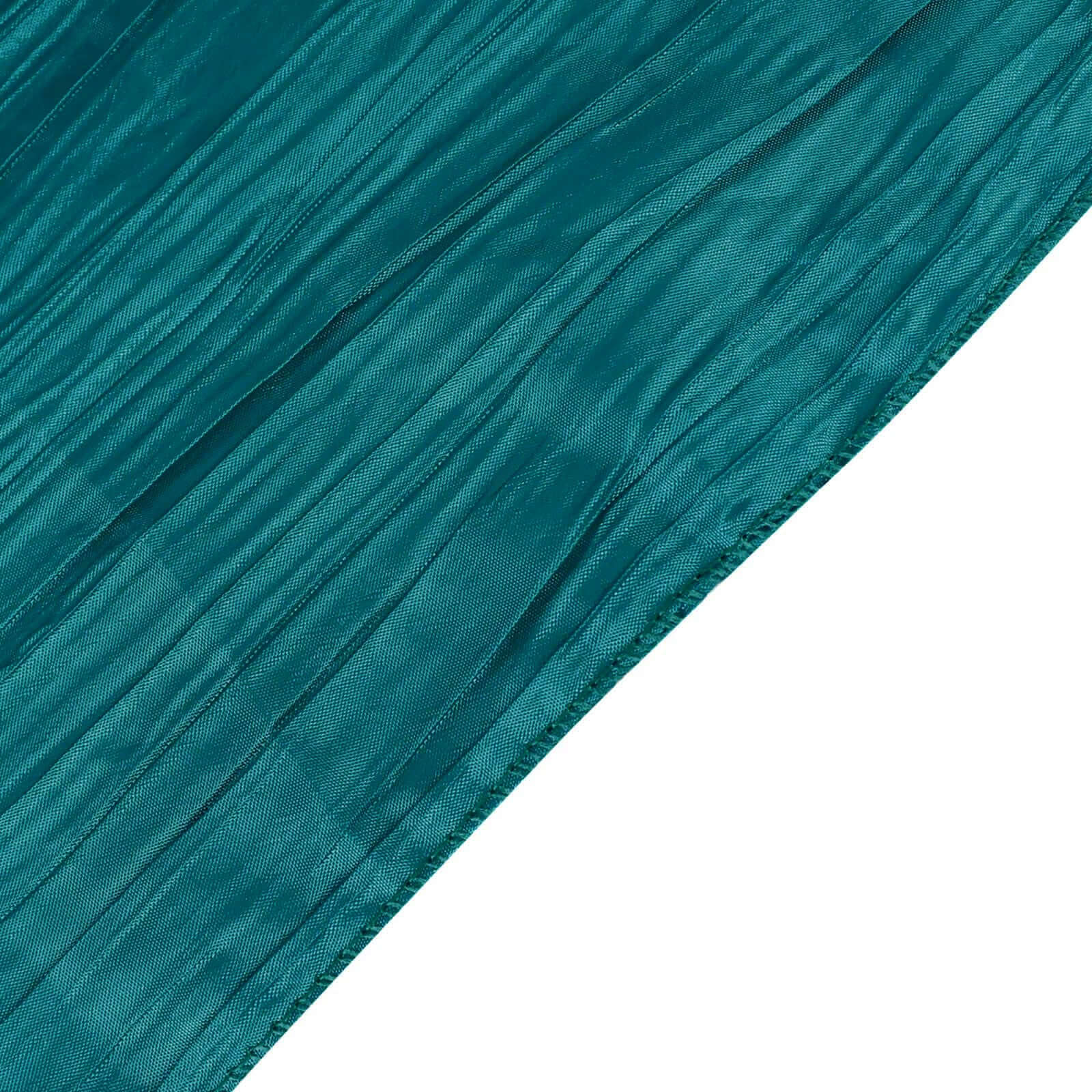Taffeta 132" Round Tablecloth Peacock Teal - Seamless Accordion Crinkle Table Cover
