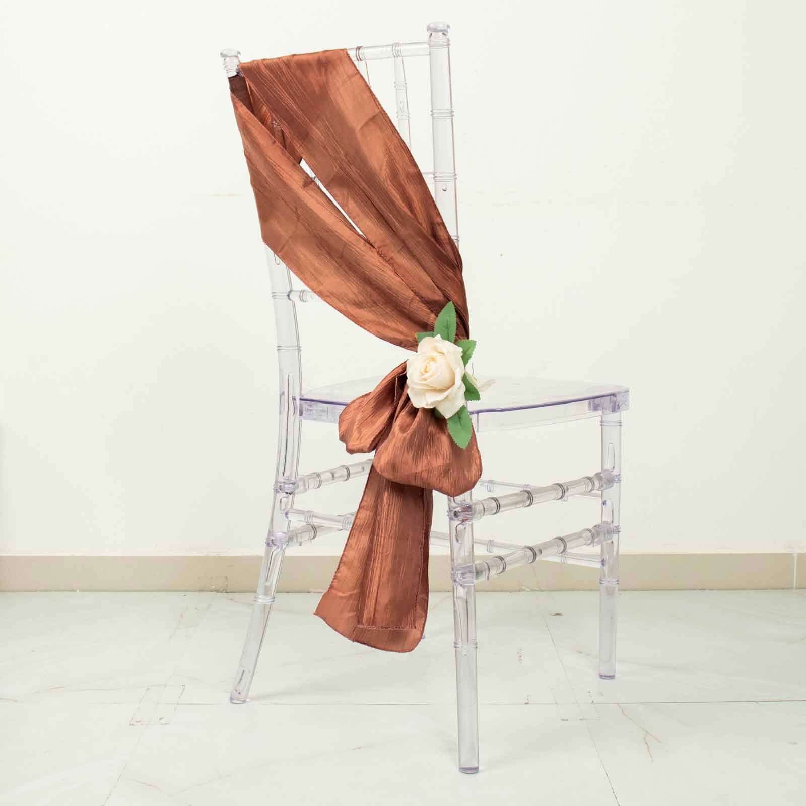 5 Pack Taffeta 6"x106" Chair Sashes Terracotta (Rust) Accordion Crinkle Texture - Stylish Decor for Weddings & Gatherings