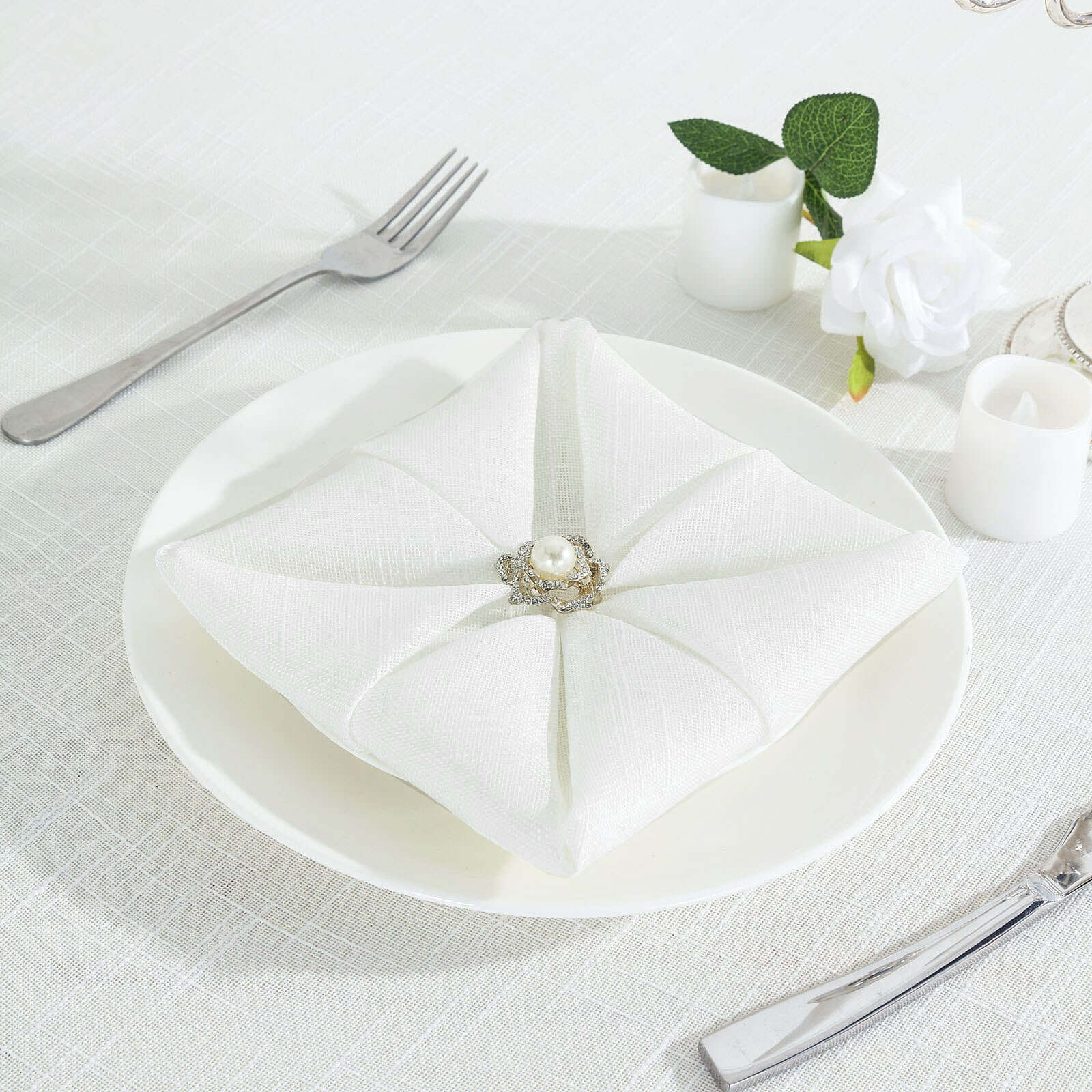 5 Pack Faux Linen 20"x20" Napkins White - Slubby Textured & Wrinkle Resistant Cloth Napkins for Rustic Boho Tablescapes