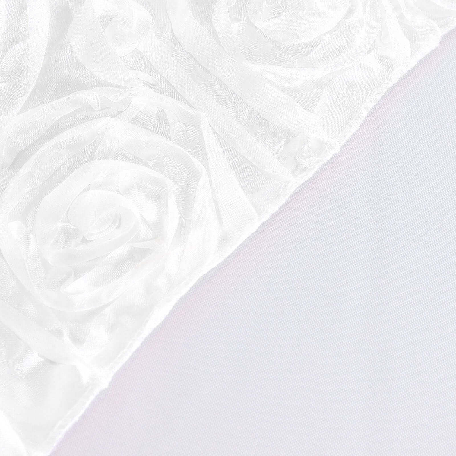 Satin 72"x72" Table Overlay Square Tablecloth White - 3D Rosette Design for Stylish Occasions