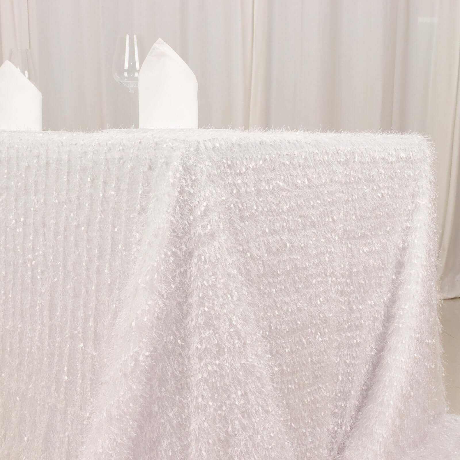 Polyester 90"x156" Rectangle Tablecloth White with Shaggy Fringe Design - Stylish Table Cover