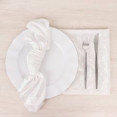 5 Pack Premium Crushed Velvet 20"x20" Napkins White - Rich & Textured Finish Dinner Napkins for Classy Events