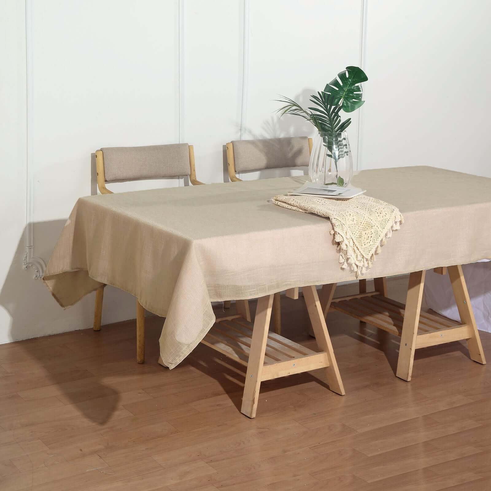 Faux Linen 60"x102" Rectangular Tablecloth Beige - Slubby Textured & Wrinkle Resistant Table Cover