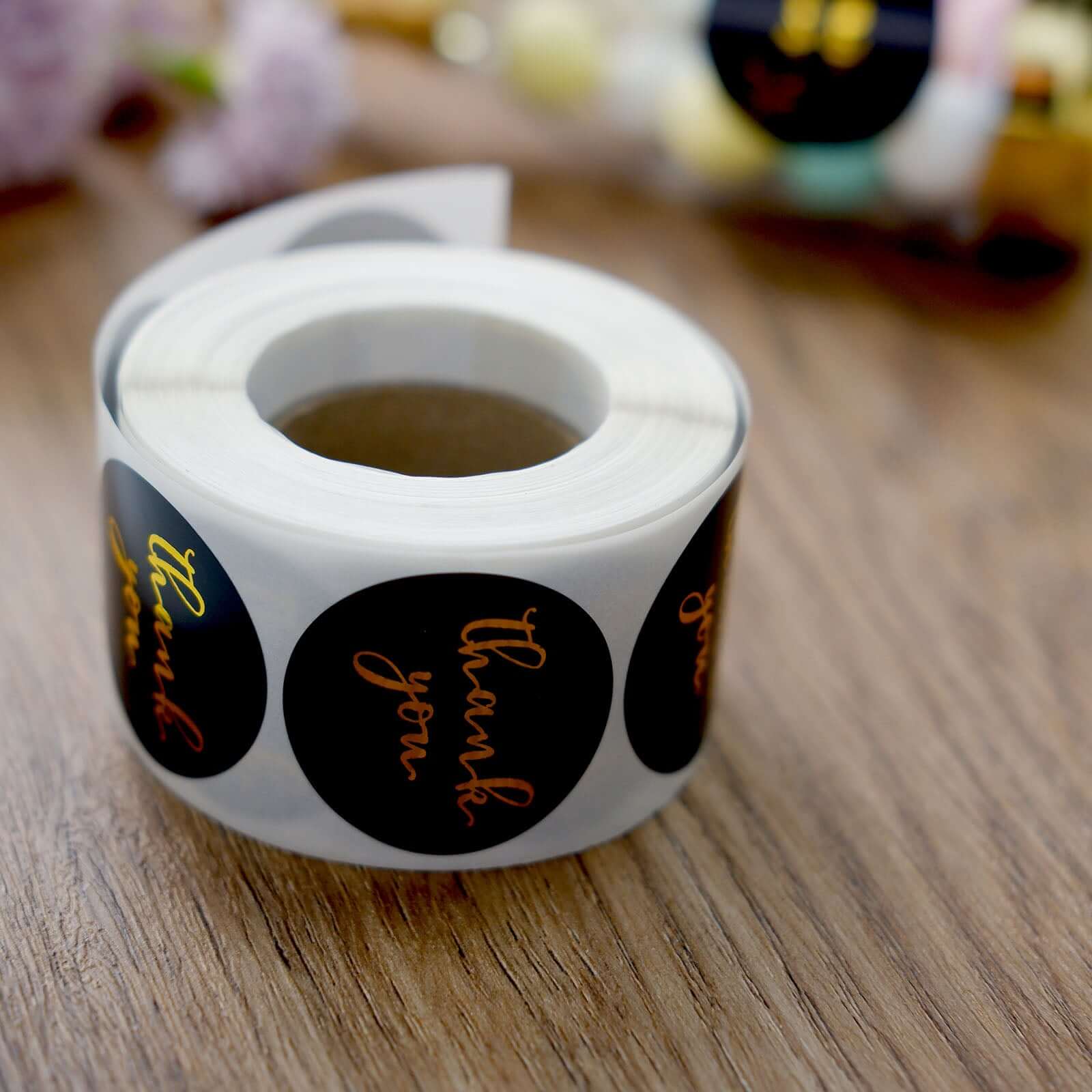 500Pcs 1.5" Thank You Gold Foil Text On Black Stickers Roll Décor Labels and Seals for DIY Envelope - Round