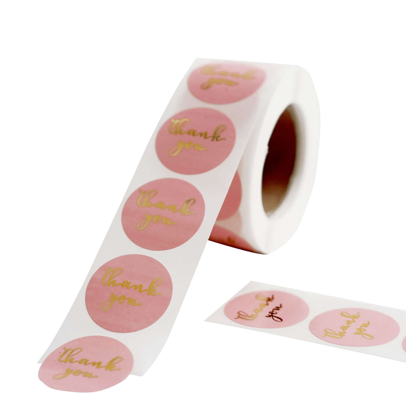 500Pcs 1" Thank You Gold Foil Text On Pink Stickers Roll Décor, Labels and Seals For DIY Envelope - Round