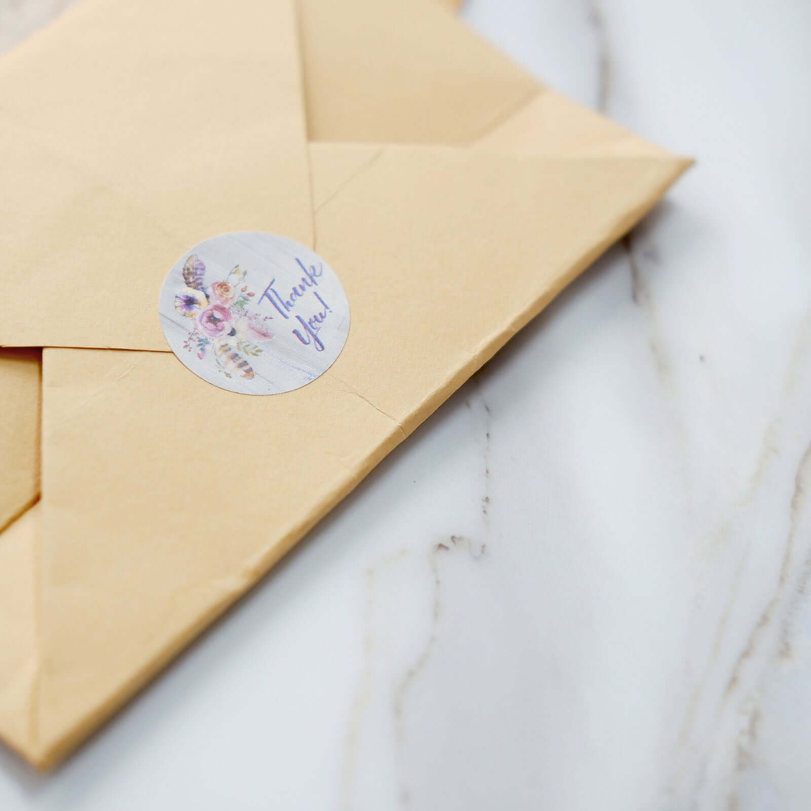 500Pcs 1" Thank You Rustic Floral Boho Chic Stickers Roll, Labels For DIY Envelope Seal - Round