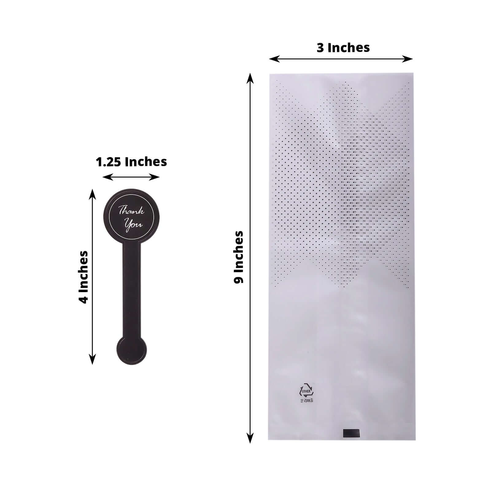 50 Pack Clear Black Dotted Plastic Goodie Gift Bags with "Thank You" Paper Stickers, Rectangular Party Favor Candy Treat Bags - 3"x9"