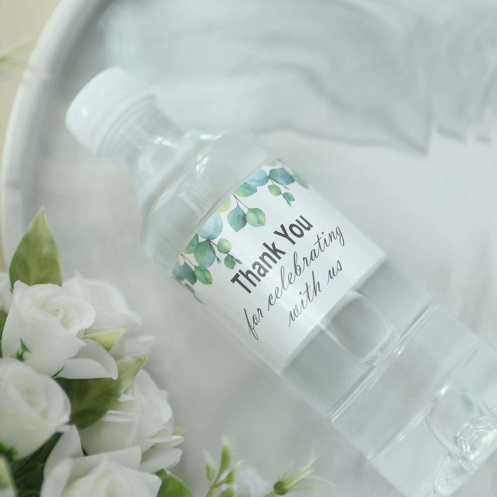 24 Pack White/Green Water Bottle Labels with Leaves Design "Thank You" Party Waterproof Bottle Stickers