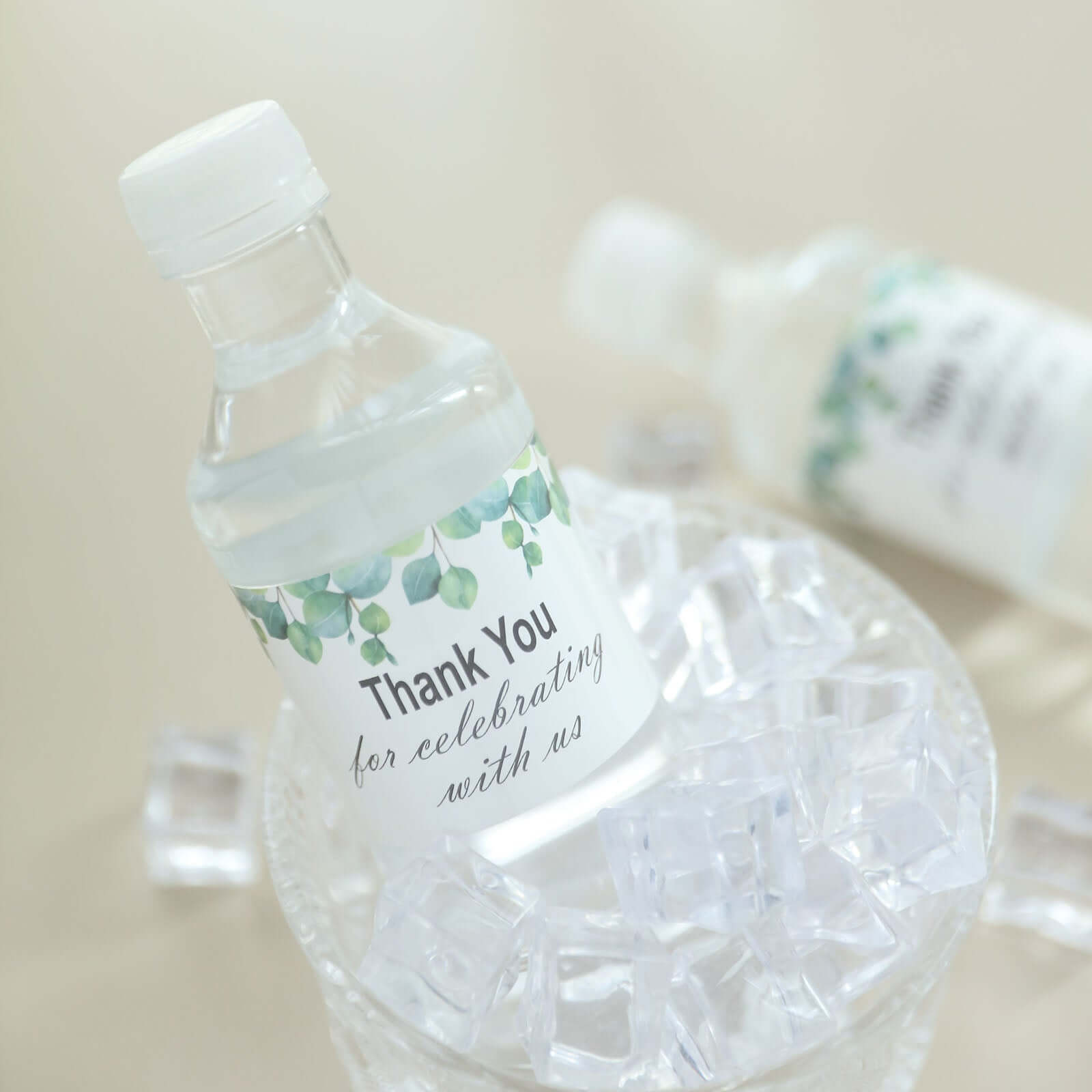 24 Pack White/Green Water Bottle Labels with Leaves Design "Thank You" Party Waterproof Bottle Stickers