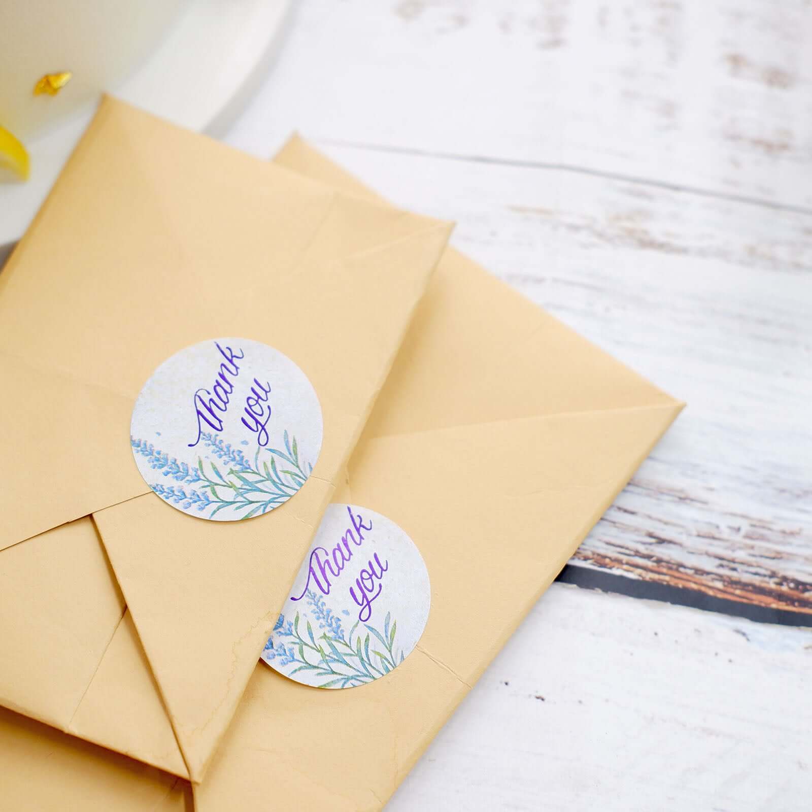 500Pcs 1.5" Thank You Purple Lavender Print Stickers Roll, Labels For DIY Envelope Seals - Round