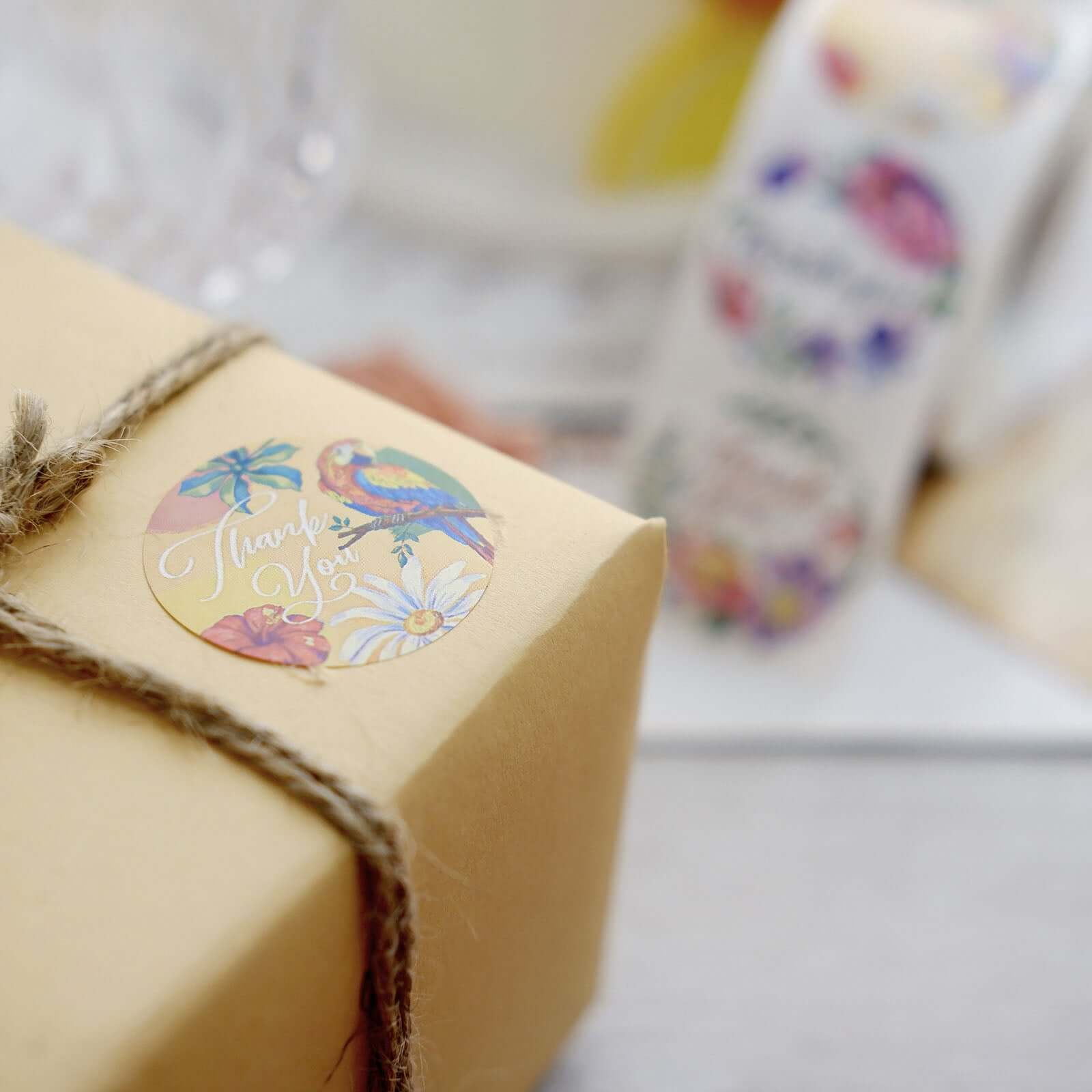 500Pcs 1.5" Thank You Tropical Colorful Floral Stickers Roll, Labels For DIY Envelope Seal - Round