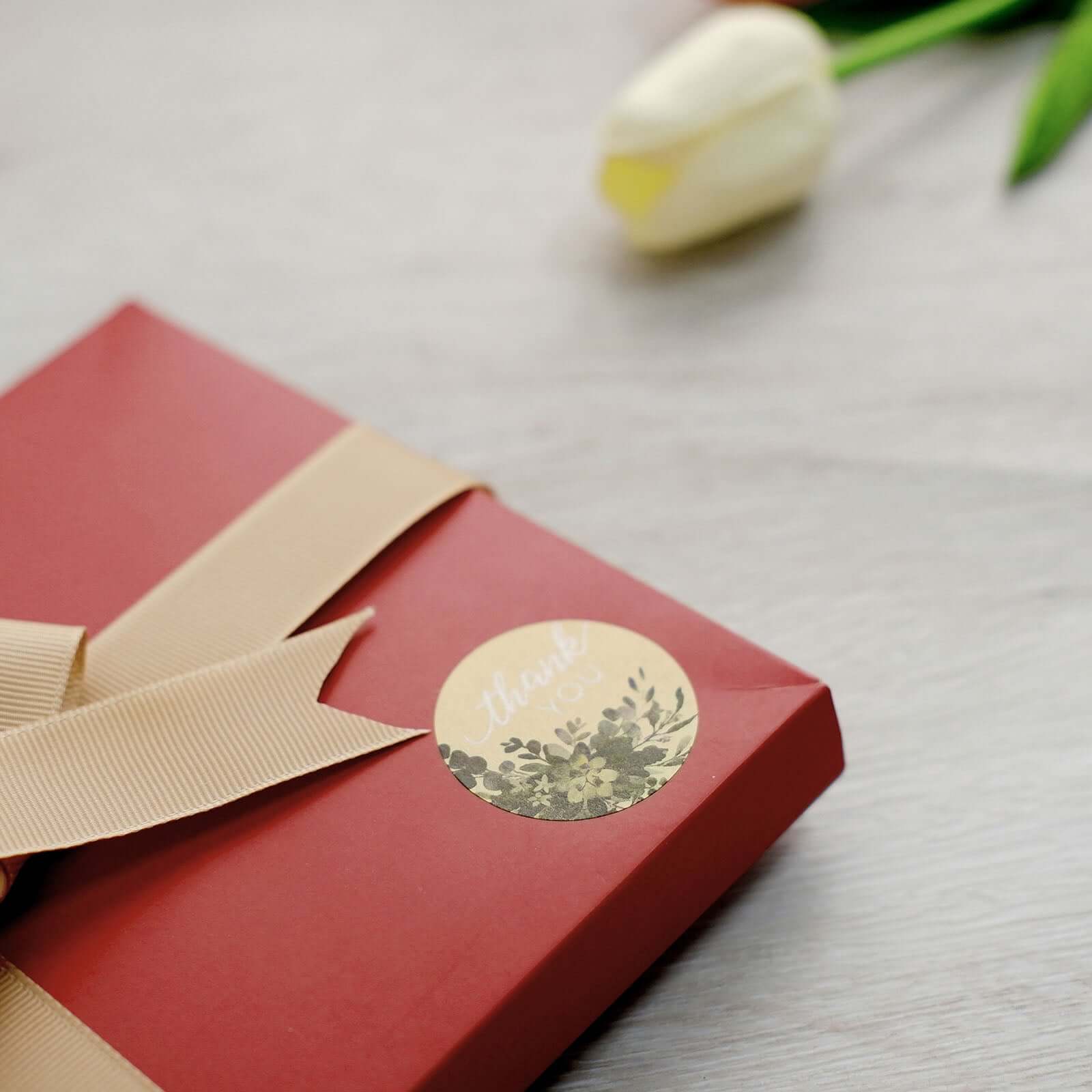 500Pcs 1.5" Thank You White Text With Natural Greenery Stickers Roll Décor Labels and Seals for DIY Envelope - Round