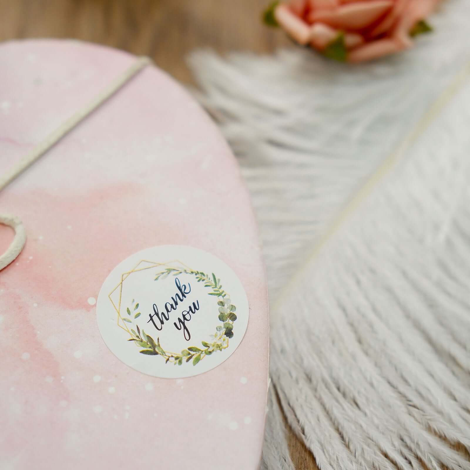 500Pcs 1.5" Thank You Gold and Green Leaf Frame Stickers Roll Décor, Labels and Seals For DIY Envelope - Round