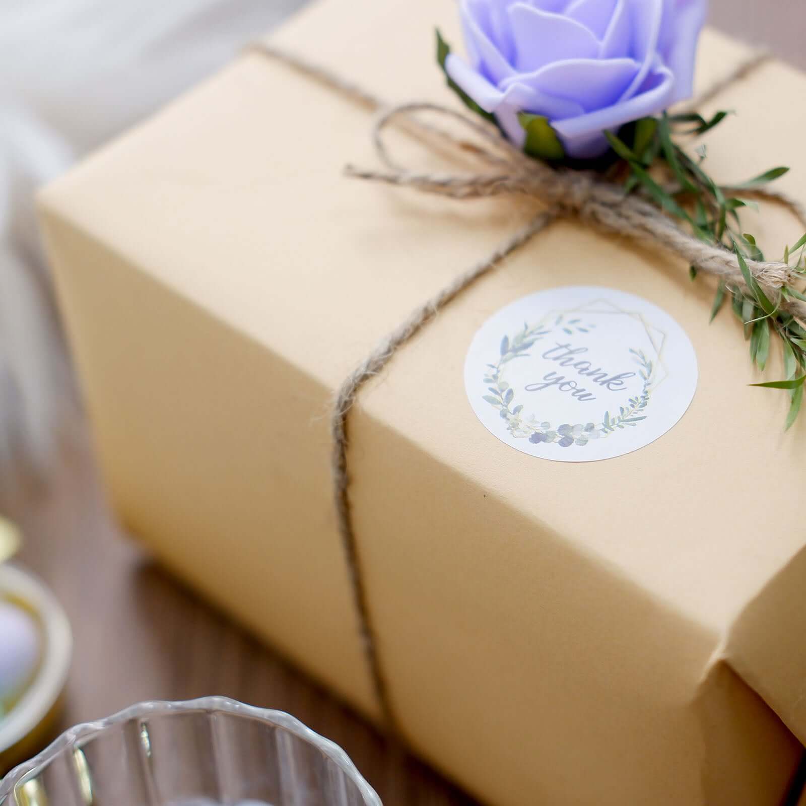 500Pcs 1.5" Thank You Gold and Green Leaf Frame Stickers Roll Décor, Labels and Seals For DIY Envelope - Round