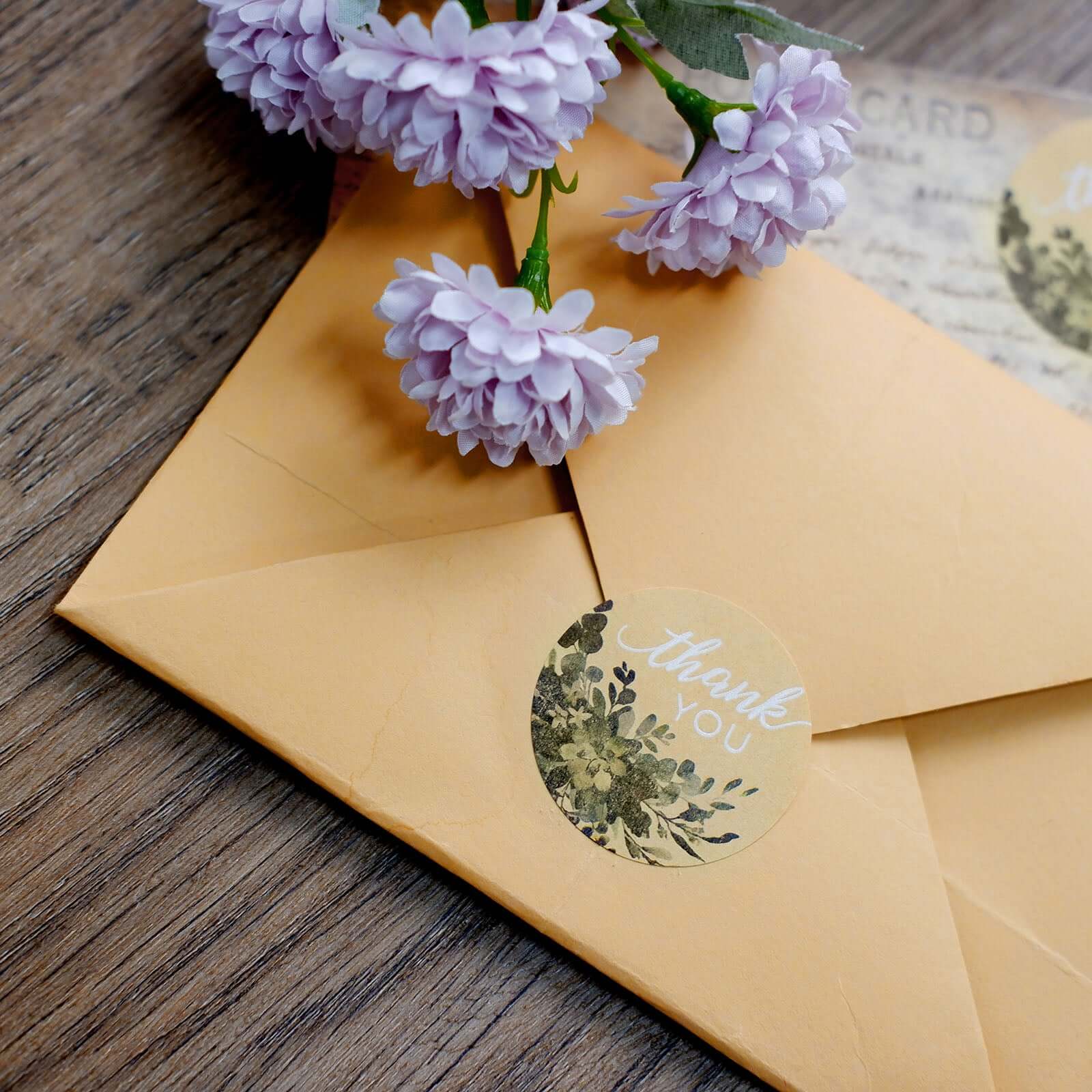 500Pcs 1.5" Thank You White Text With Natural Greenery Stickers Roll Décor Labels and Seals for DIY Envelope - Round