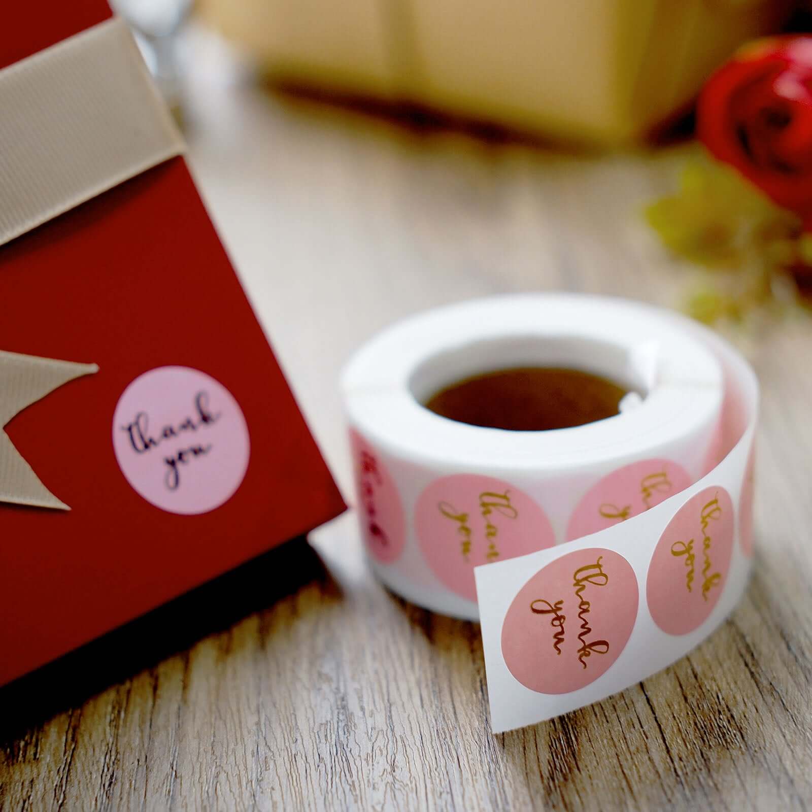 500Pcs 1" Thank You Gold Foil Text On Pink Stickers Roll Décor, Labels and Seals For DIY Envelope - Round