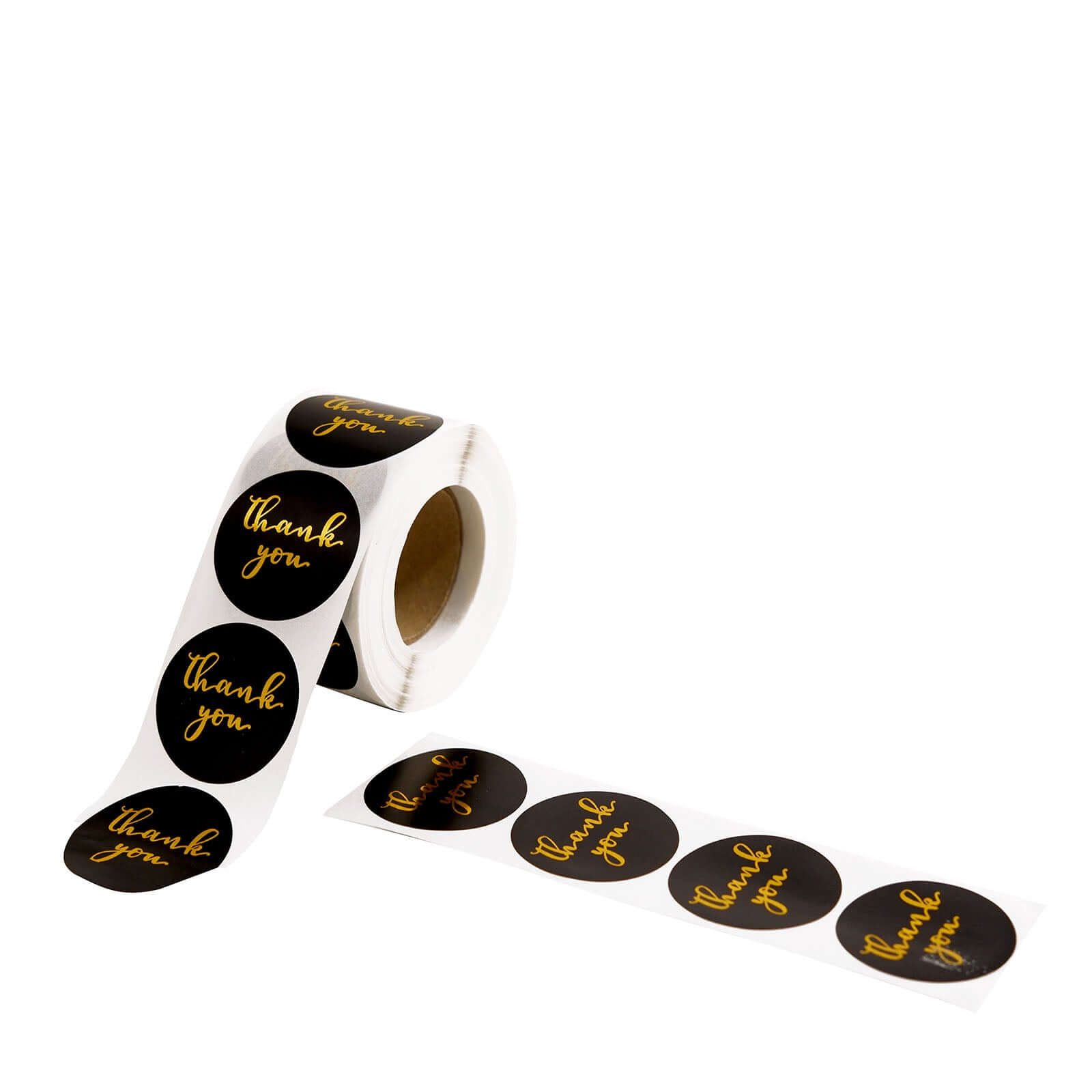 500Pcs 1.5" Thank You Gold Foil Text On Black Stickers Roll Décor Labels and Seals for DIY Envelope - Round