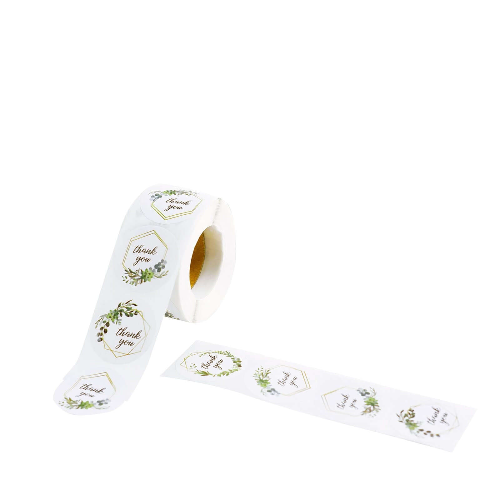 500Pcs 1.5" Thank You Gold and Green Leaf Frame Stickers Roll Décor, Labels and Seals For DIY Envelope - Round