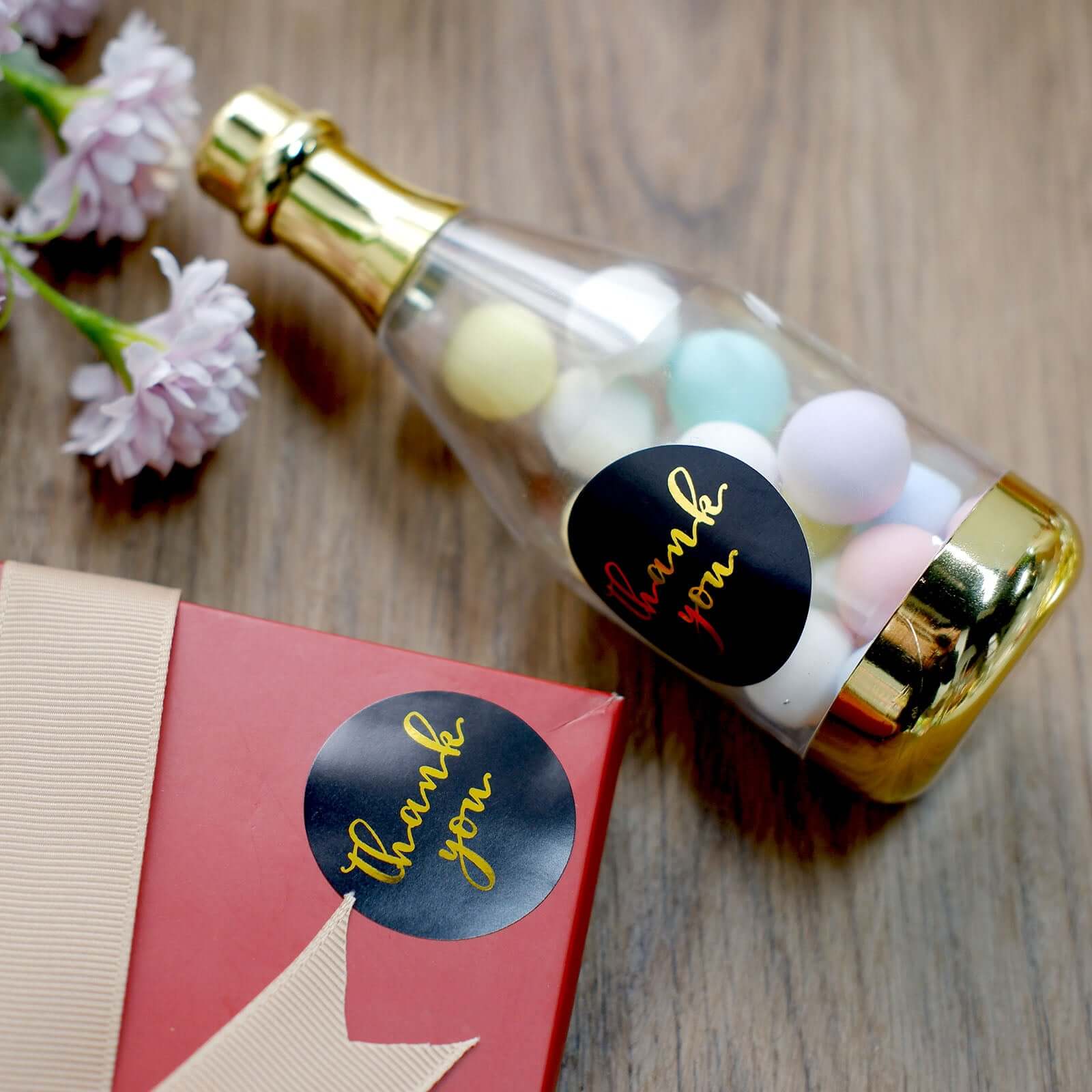 500Pcs 1.5" Thank You Gold Foil Text On Black Stickers Roll Décor Labels and Seals for DIY Envelope - Round