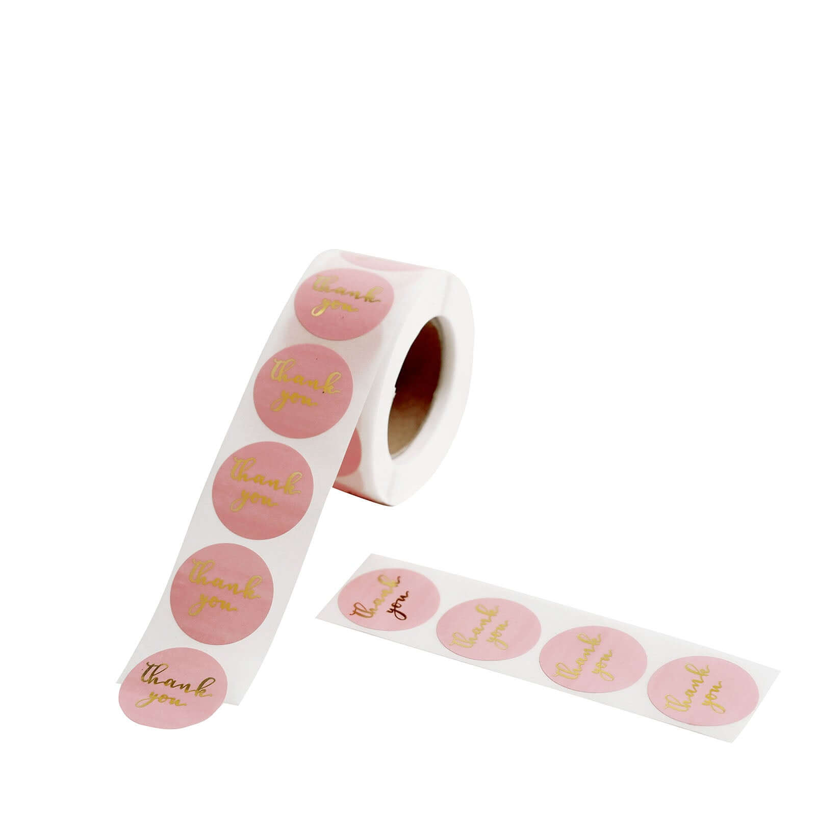 500Pcs 1" Thank You Gold Foil Text On Pink Stickers Roll Décor, Labels and Seals For DIY Envelope - Round