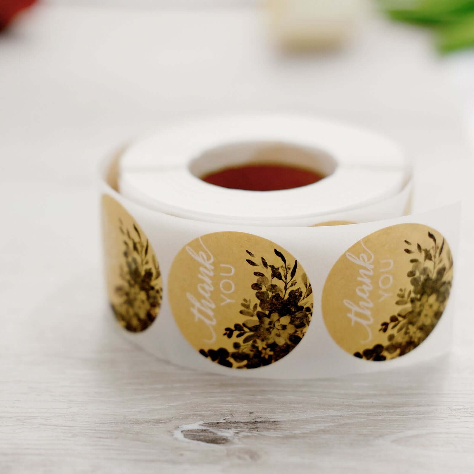500Pcs 1.5" Thank You White Text With Natural Greenery Stickers Roll Décor Labels and Seals for DIY Envelope - Round
