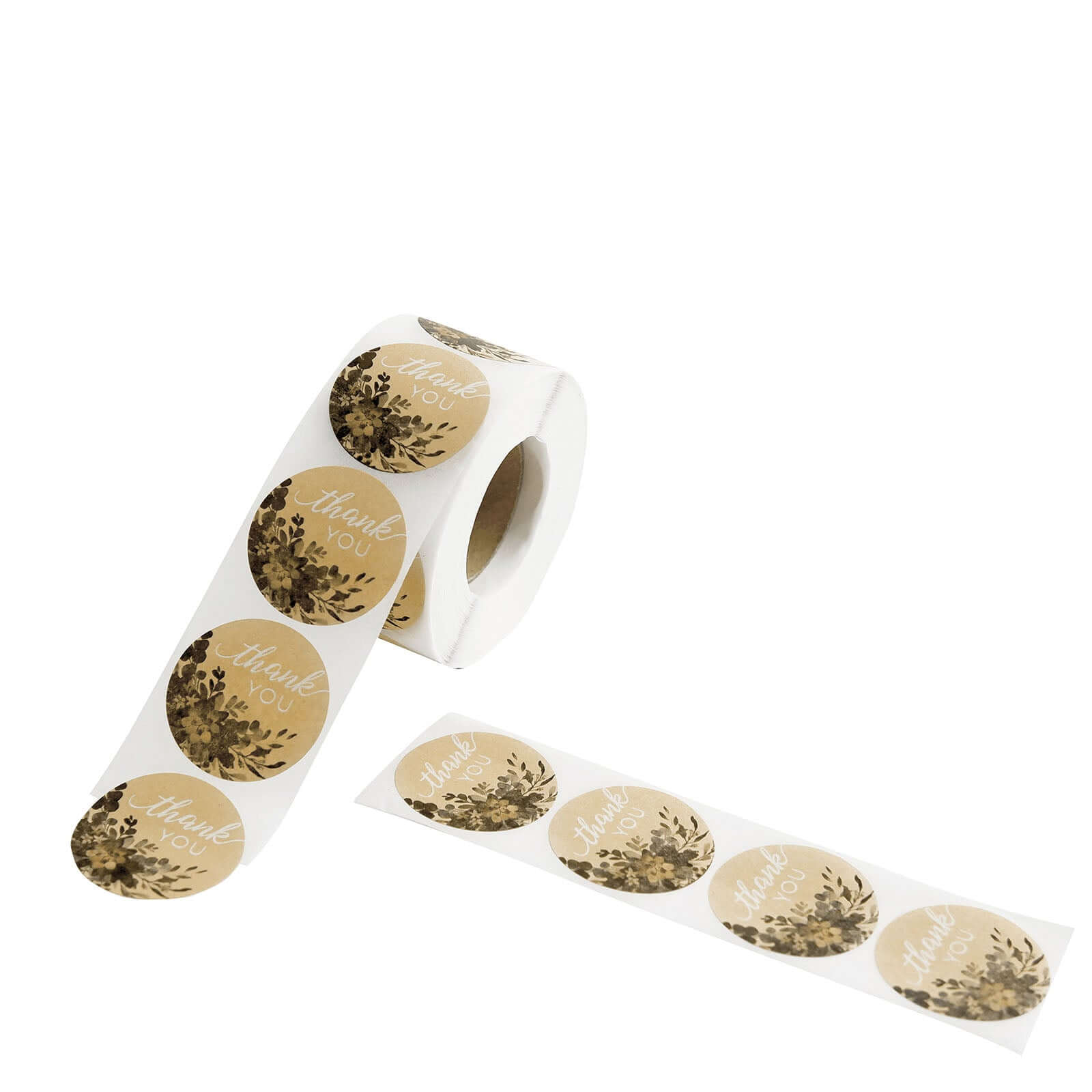 500Pcs 1.5" Thank You White Text With Natural Greenery Stickers Roll Décor Labels and Seals for DIY Envelope - Round