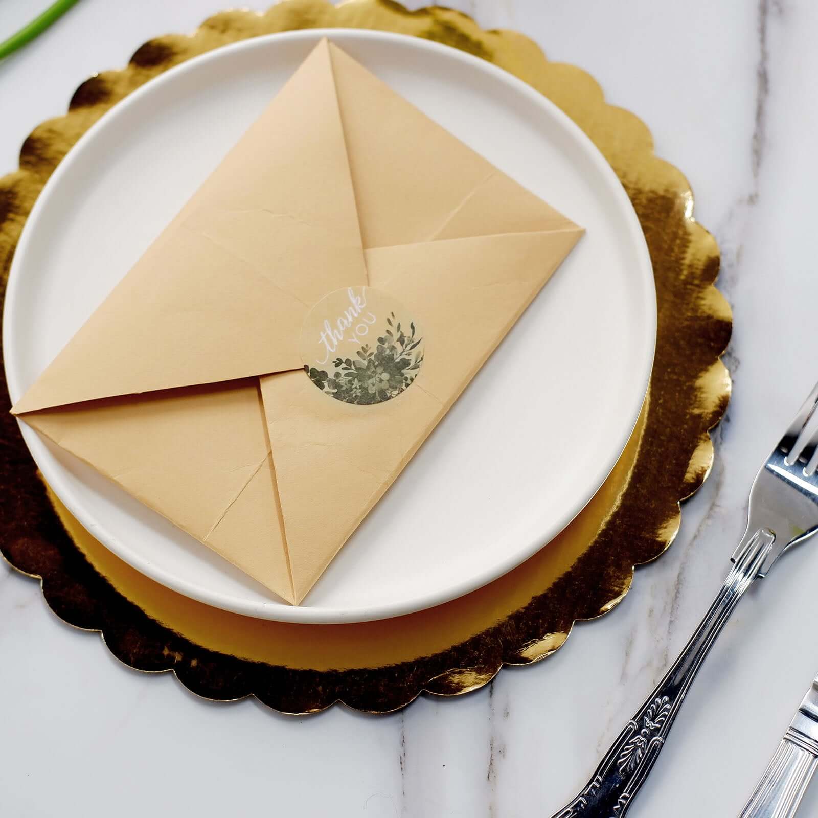 500Pcs 1.5" Thank You White Text With Natural Greenery Stickers Roll Décor Labels and Seals for DIY Envelope - Round