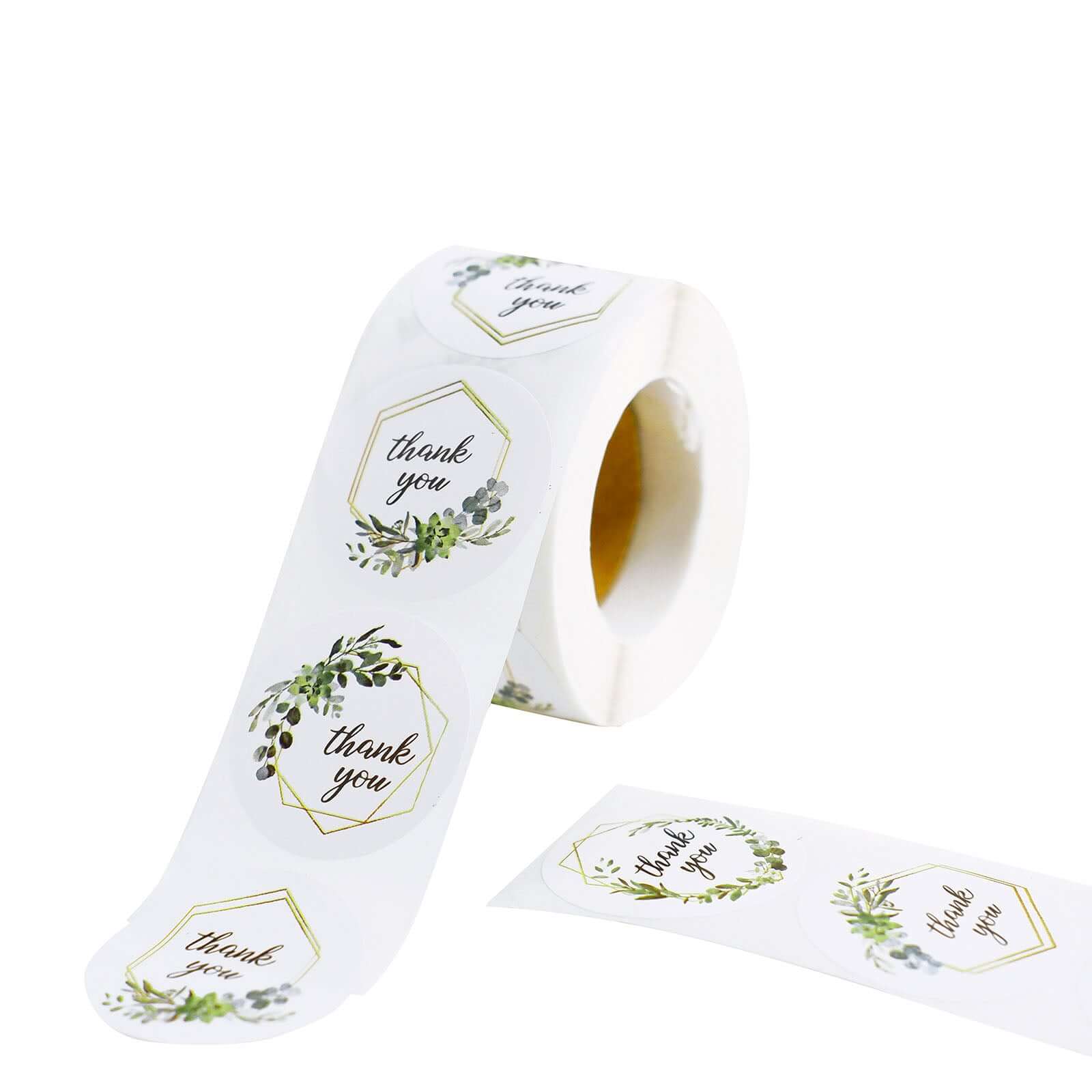 500Pcs 1.5" Thank You Gold and Green Leaf Frame Stickers Roll Décor, Labels and Seals For DIY Envelope - Round