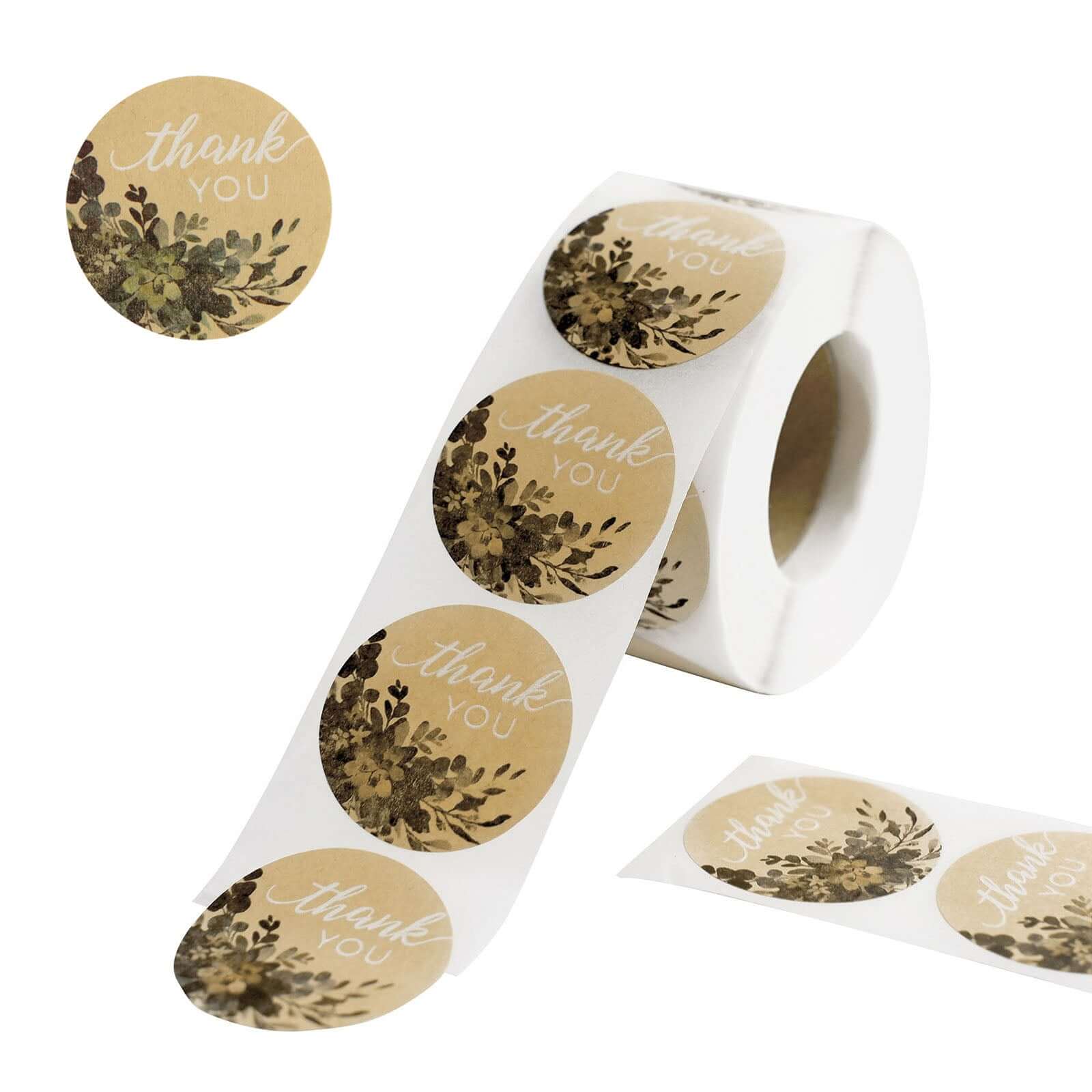 500Pcs 1.5" Thank You White Text With Natural Greenery Stickers Roll Décor Labels and Seals for DIY Envelope - Round
