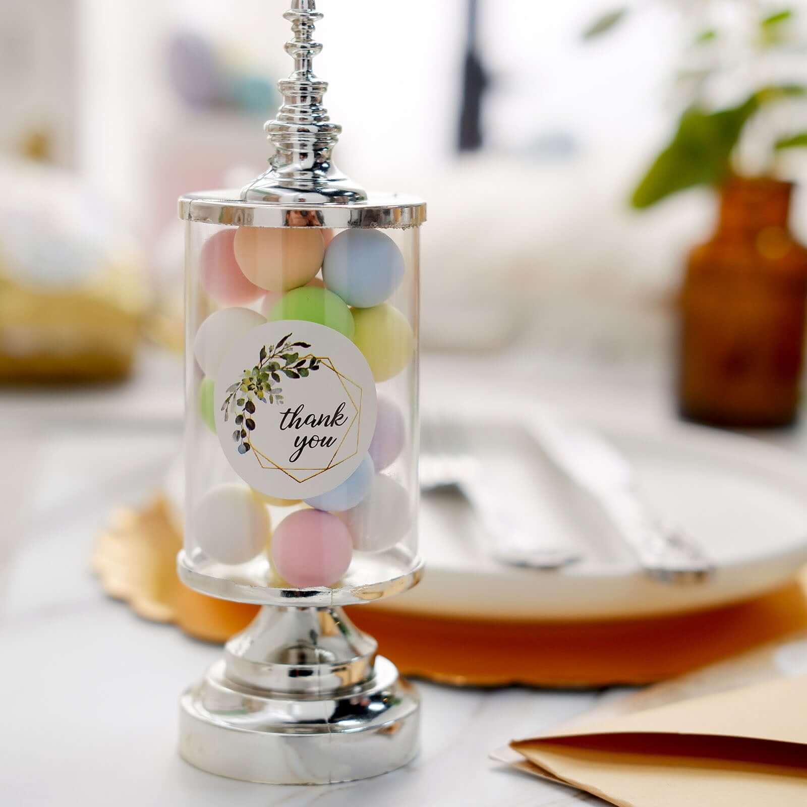 500Pcs 1.5" Thank You Gold and Green Leaf Frame Stickers Roll Décor, Labels and Seals For DIY Envelope - Round