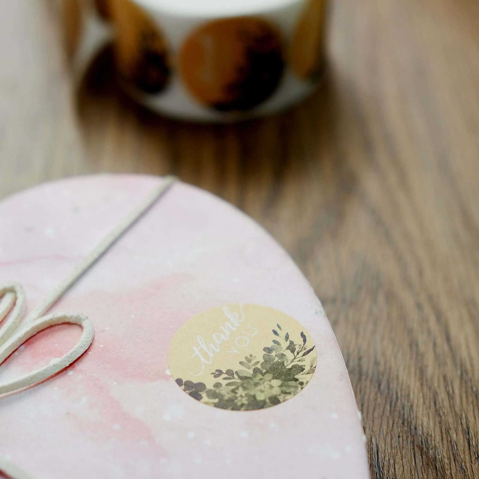 500Pcs 1.5" Thank You White Text With Natural Greenery Stickers Roll Décor Labels and Seals for DIY Envelope - Round