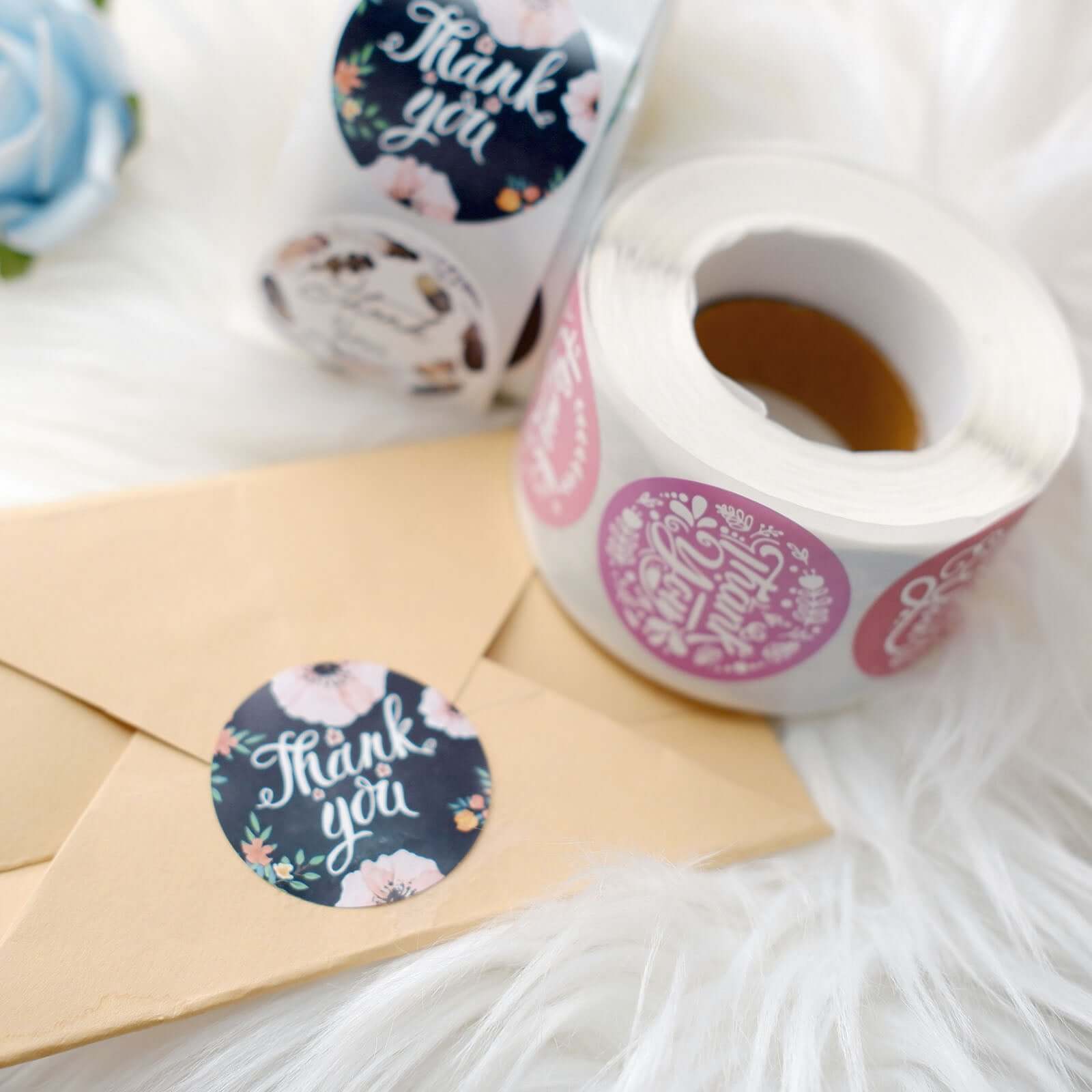 1000Pcs 1.5" Thank You Assorted Styles Sticker Rolls, Labels and Seals For DIY Envelope - Round