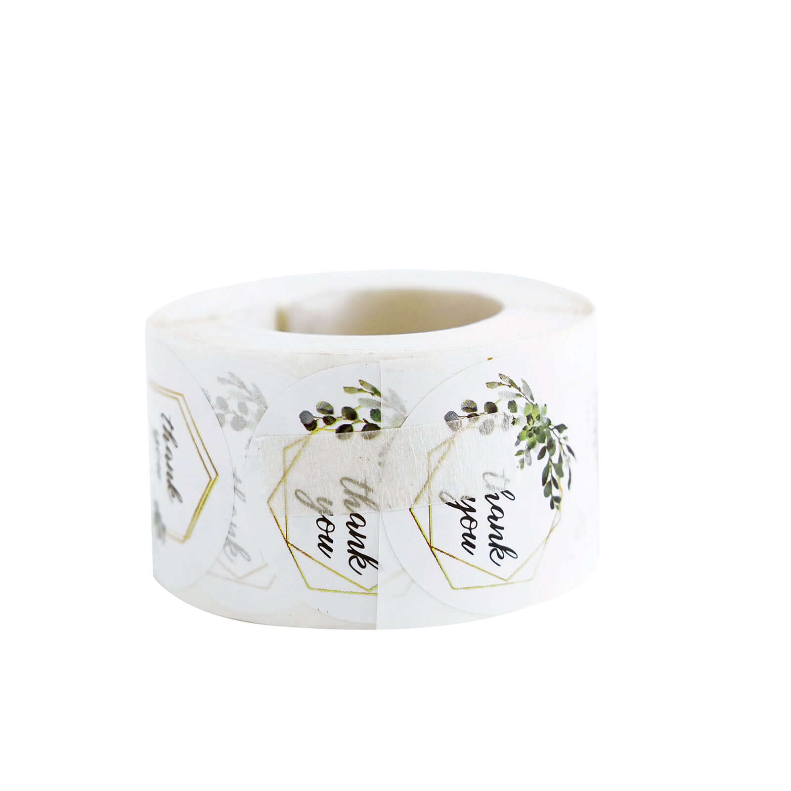 500Pcs 1.5" Thank You Gold and Green Leaf Frame Stickers Roll Décor, Labels and Seals For DIY Envelope - Round