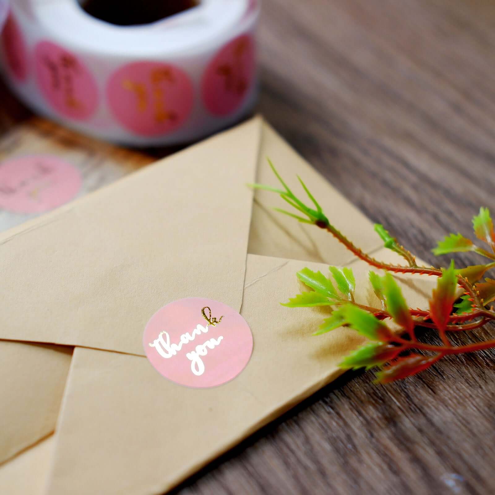 500Pcs 1" Thank You Gold Foil Text On Pink Stickers Roll Décor, Labels and Seals For DIY Envelope - Round